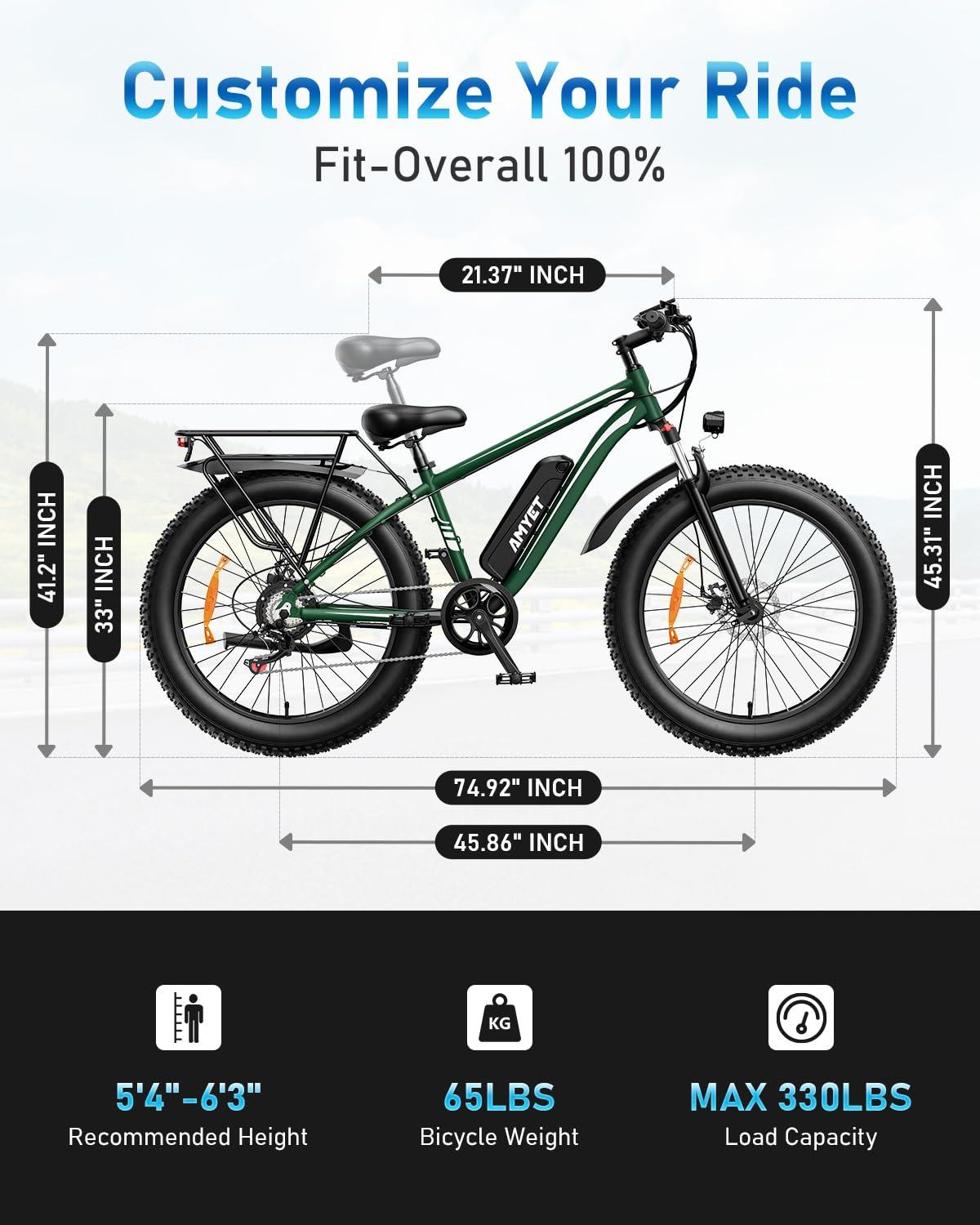 AMYET EB26 Electric Bike for Adults Peak 1500W Electric Bicycle 48V 15AH (720WH) Battery Electric Bike 26" Fat Tire Mountain 32mph 7 Speed Gears Ebike - Image 6