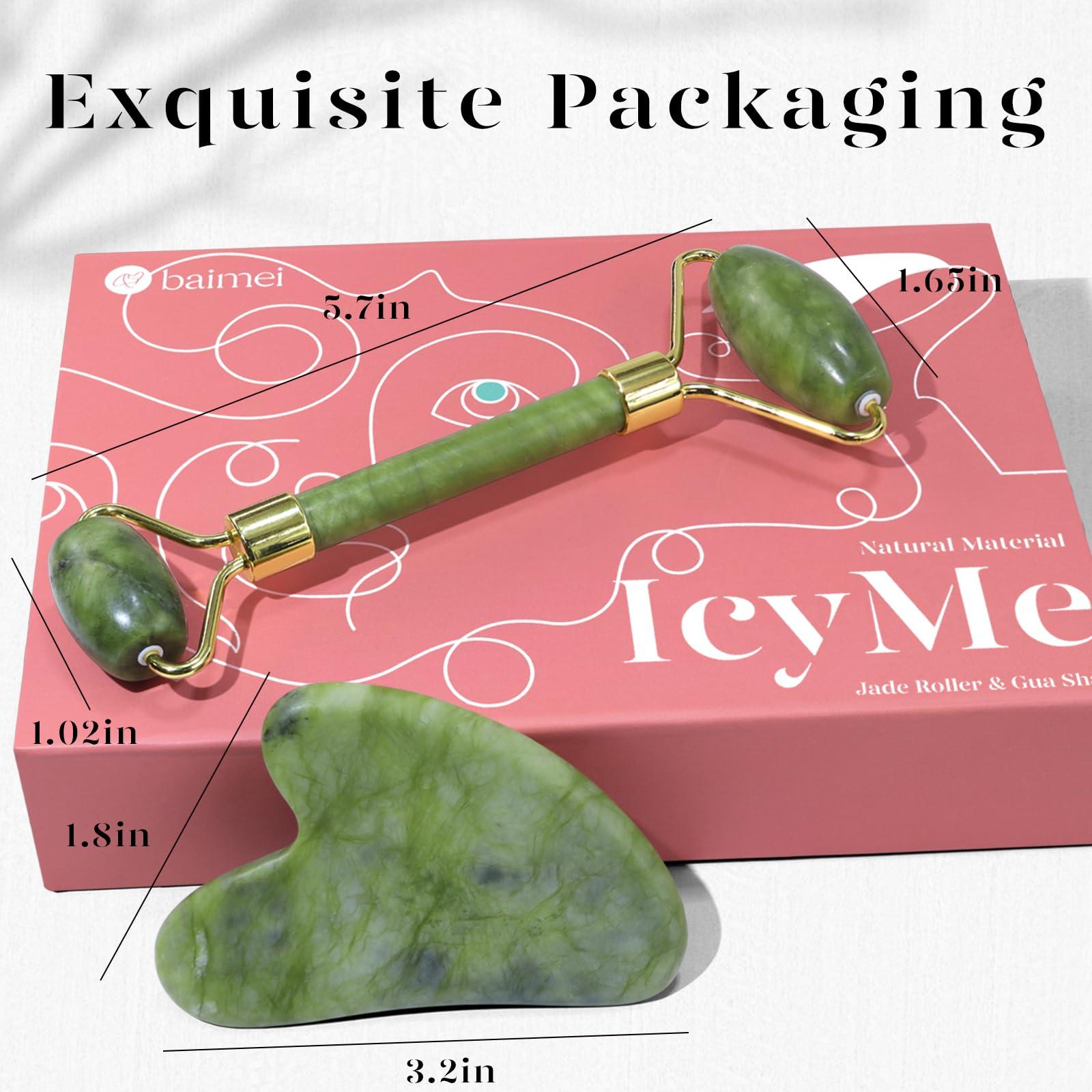 BAIMEI IcyMe Gua Sha & Jade Roller Facial Tools Face Roller and Gua Sha Set for Puffiness and Redness Reducing Skin Care Routine, Self Care Gift for Men Women - Green - Image 7