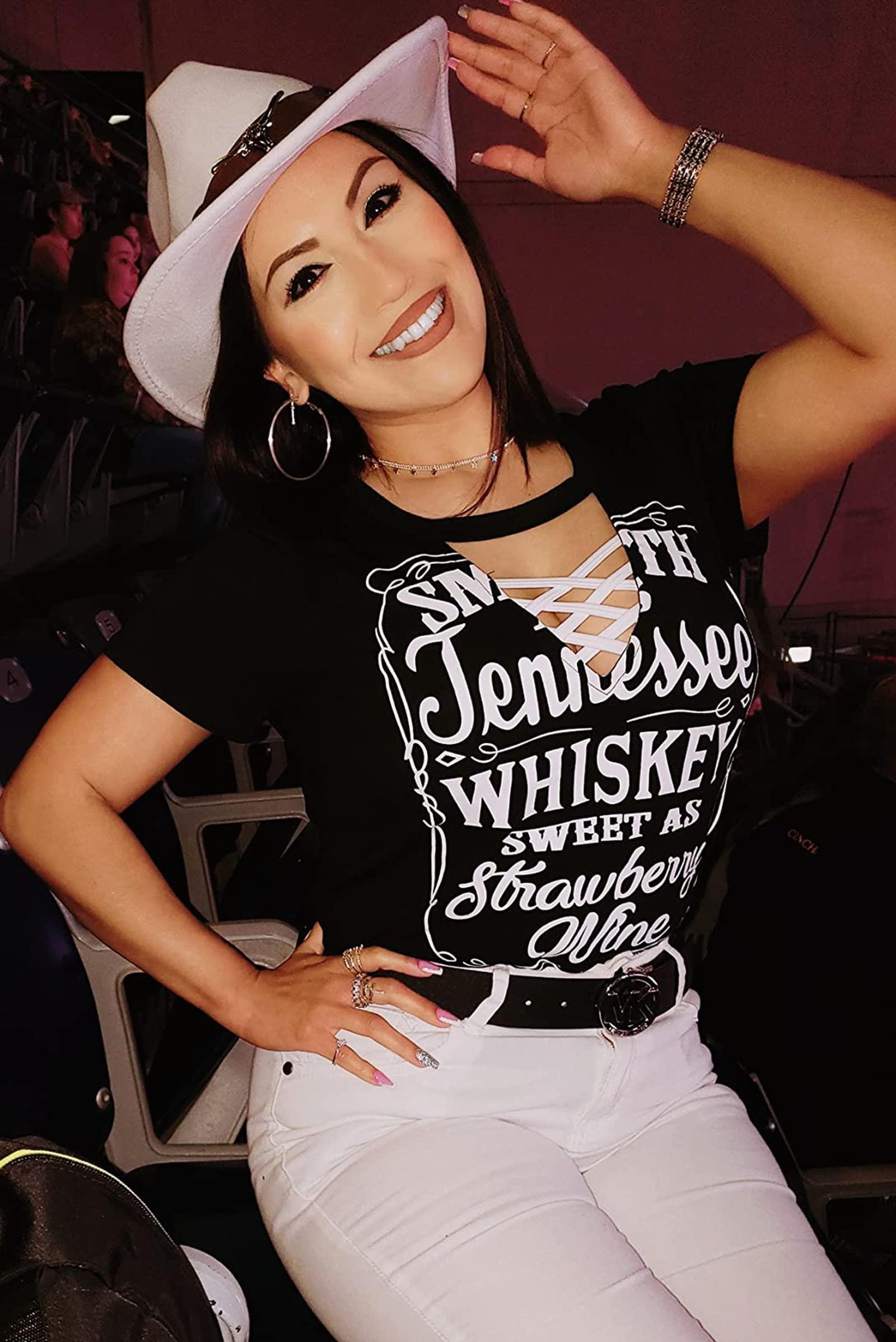 Hollow Out T Shirts for Women Western Graphic Shirts Country Cowgirls Shirts Casual Short Sleeve V Neck Tops - Image 3