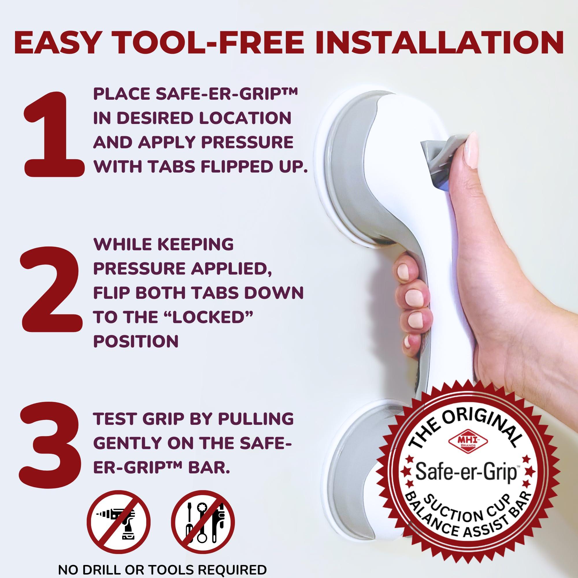 Safe-er-Grip Safe-er-Grip Changing Lifestyles Suction Cup Grab Bars for Bathtubs & Showers; Safety Bathroom Assist Handle, White & Grey, 12 inches - Image 3