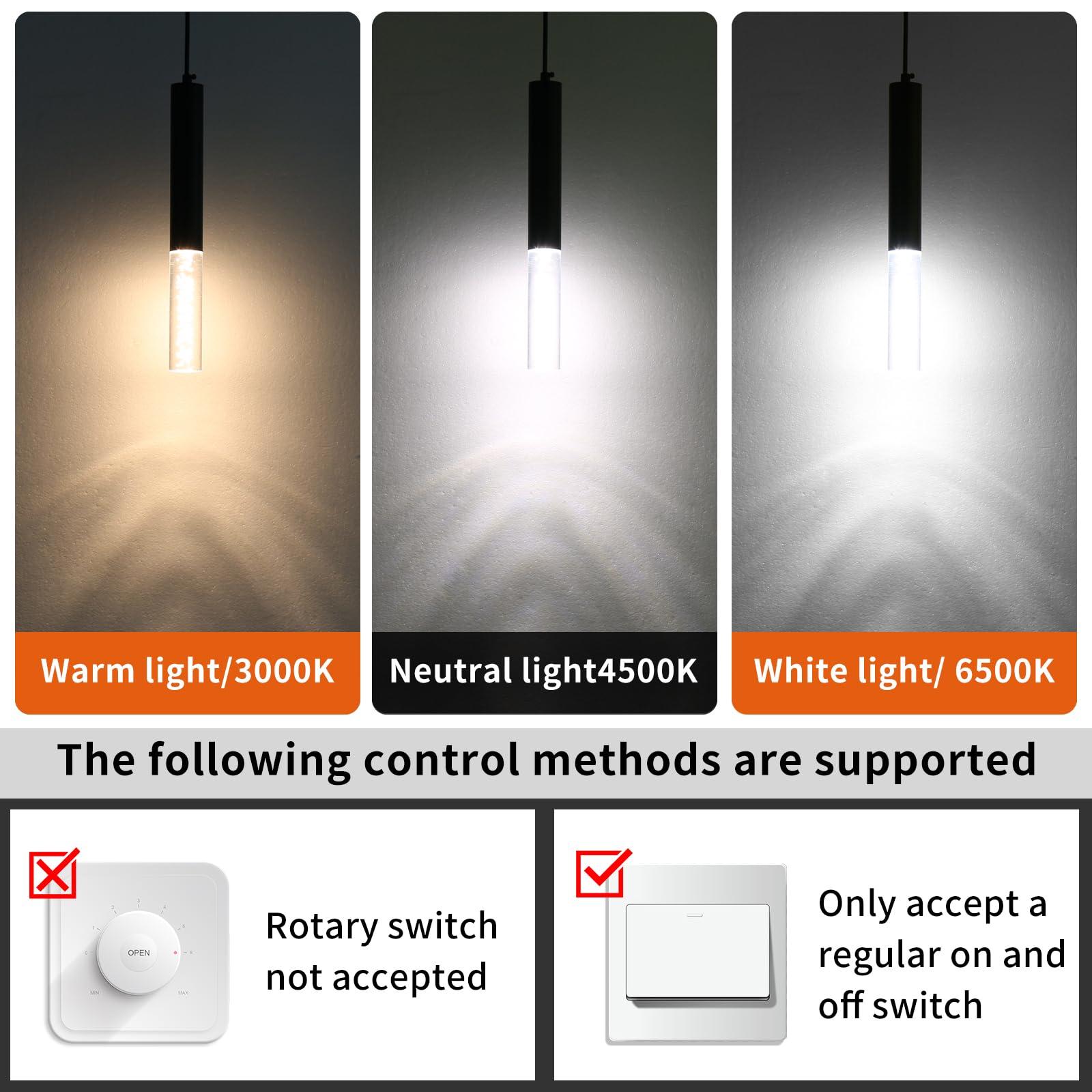 Daoseolo 3 Pack Pendant Lights Kitchen Island, LED Bubble Acrylic Island Lighting Fixtures, 3 Color 3000K/4500K/6500K, Modern Cylinder Ceiling Hanging Light for Bedroom, Bar, Dining Room, Bathroom - Image 4