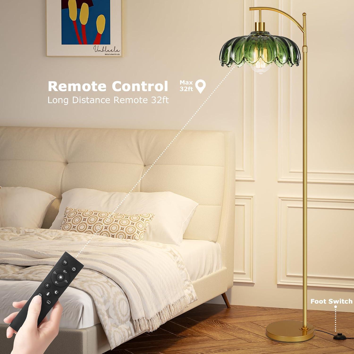 ILLMTW Gold Floor Lamp for Living Room,Bedroom,Mid Century Modern Standing Lamp with Remote,Dimmable Brass Tall Lamp Vintage Retro Green Glass Arc Floor Flower Floor Light Boho Bohemian - Image 4