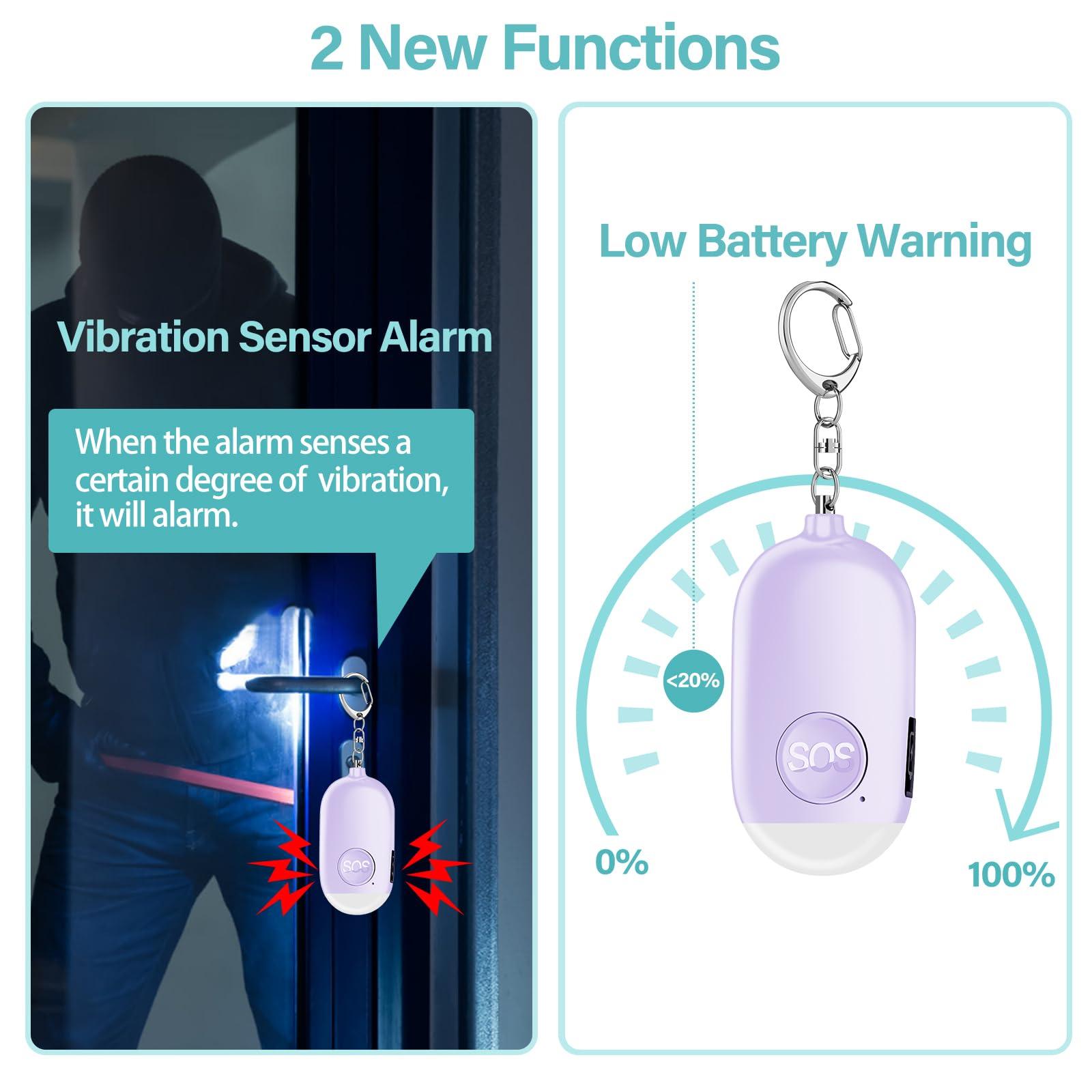 Hion Personal Safety Alarms for Women, Rechargeable 130dB Self Defense Alarm Keychain with LED Flashlight, Emergency Safe Sound Security Alarm for Children Elderly College Girls Men(Purple) - Image 3