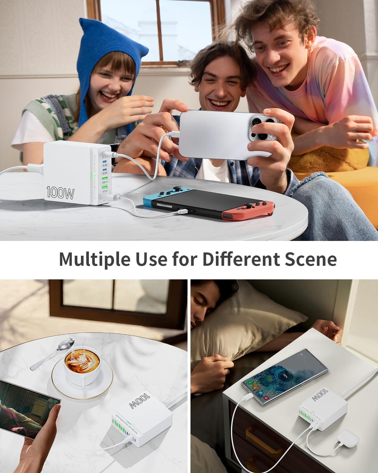 USB C Charger Block Charging Station: 100W 6 Port GaN Fast Charging Brick Hub Cube Box - PD 3.0 Type C & USB A Wall Charger Power Adapter for iPhone 16 Pro Max iPad Samsung Android Pixel - Image 7