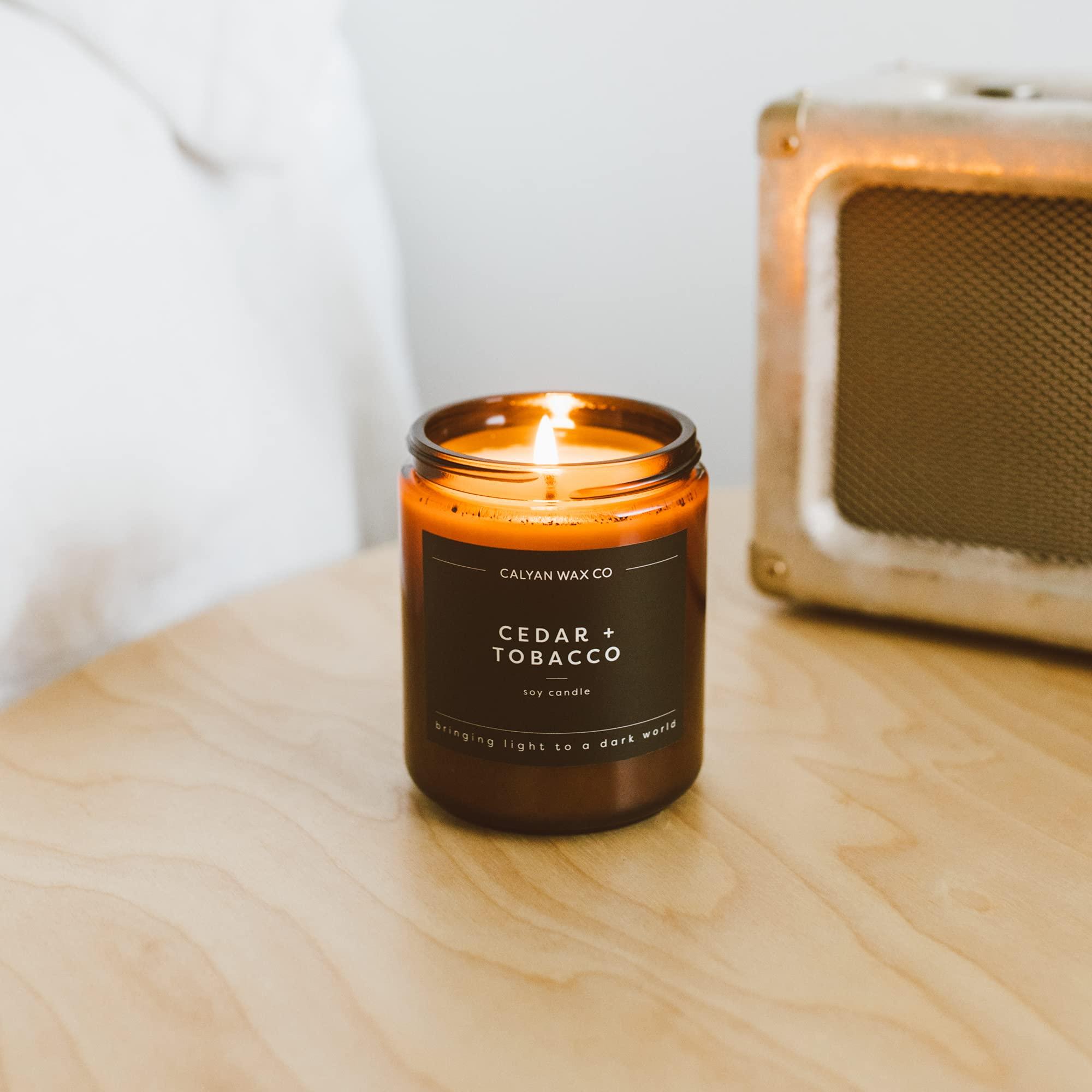 Calyan Wax Co. Soy Wax Candle, Cedar + Tobacco Scented Candle, 57 Hour Burn Time, Aromatherapy Soy Candles, Non Toxic & Vegan Soy Wax, Amber Glass Jar Scented Candles, 7.2oz - Image 8