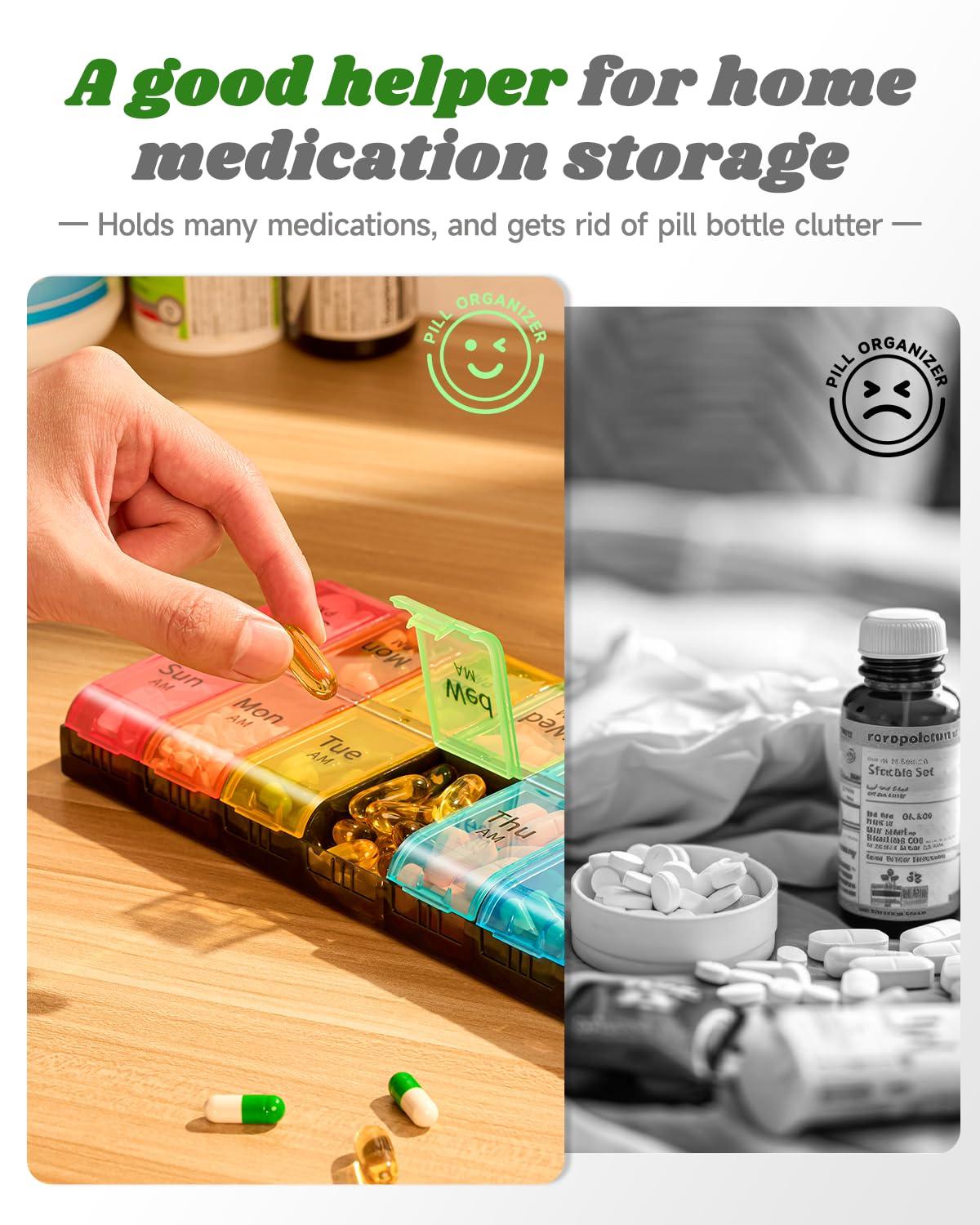 Extra Large Pill Organizer 2 Times a Day, Weekly XL AM PM Pill Case, 7 Day Pill Box Twice a Day, Oversized Daily Medicine Organizer for Vitamins, Big Pill Container, Medication Dispenser (Rainbow) - Image 6