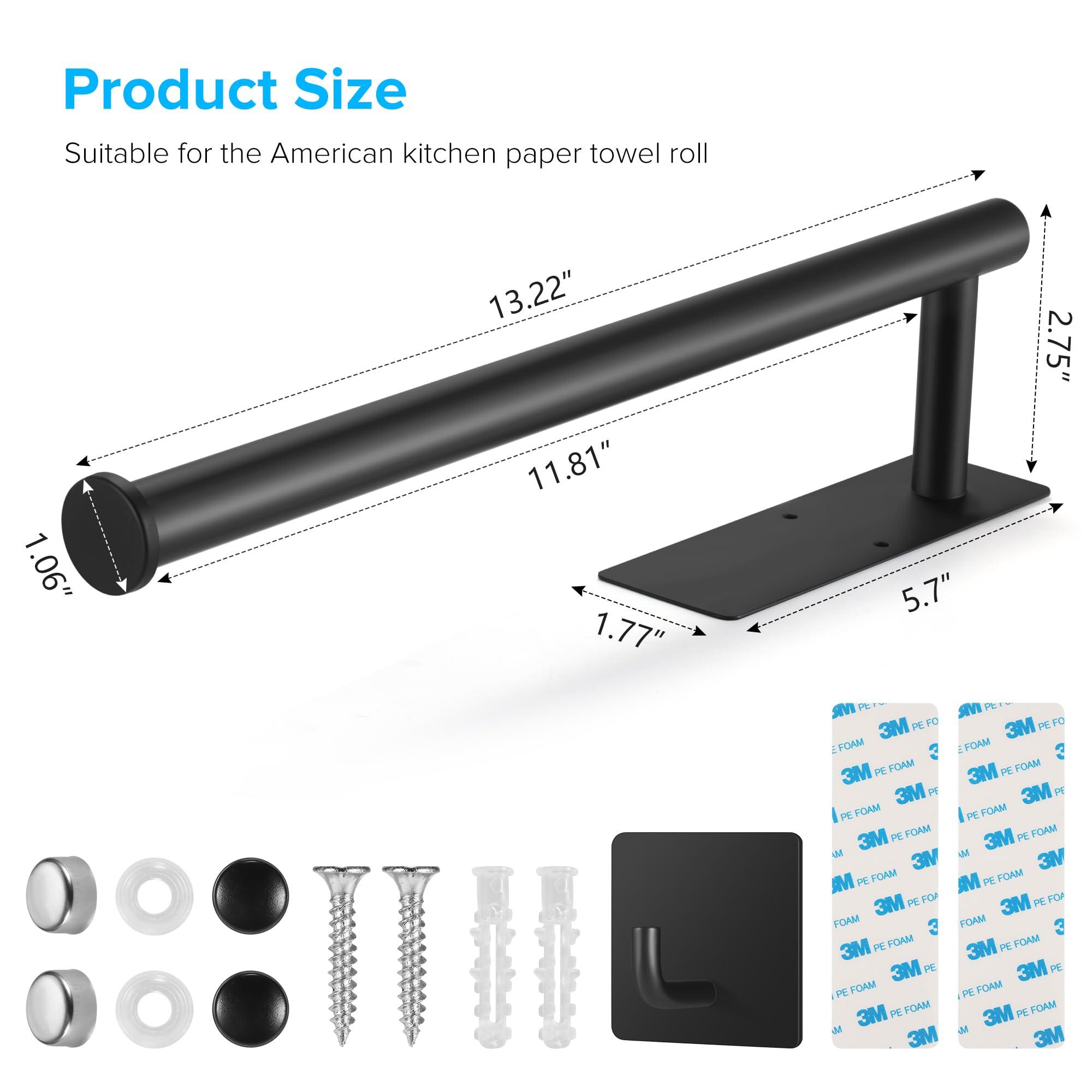 2nd Gen Paper Towel Holder Under Cabinet, [More Sturdy] Self Adhesive or Drilling Paper Towel Holder Wall Mount for Kitchen, RV, [Fit Mega Paper Towel Roll] SUS304 Stainless Steel(Pack of 1, Black) - Image 3