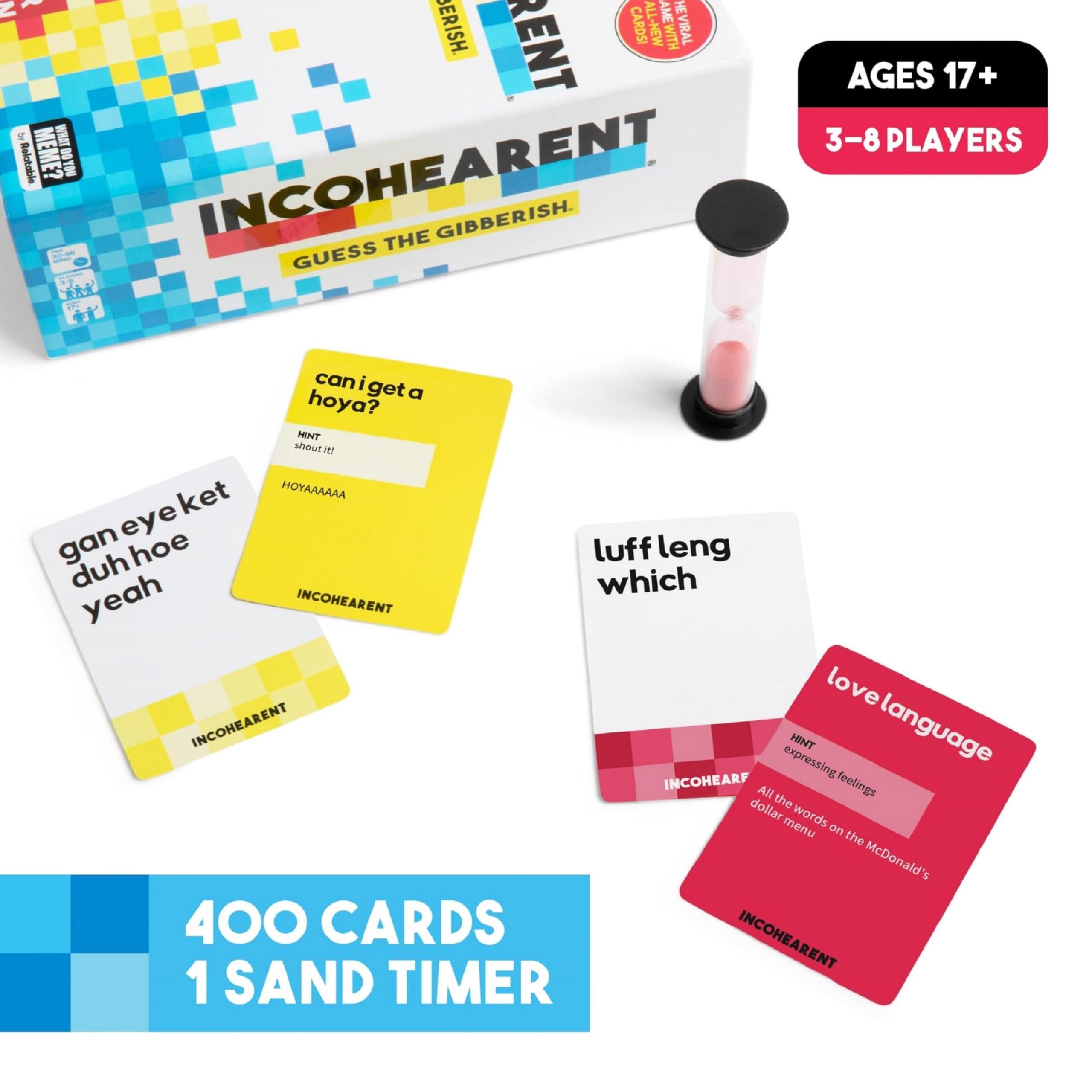 Incohearent, The Guess the Gibberish Party Game by Relatable, A Funny Card Game for Adults, Great for Bachelorette Party Games or Game Night Games, Includes 400 Cards, Instructions, and 1 Sand Timer - Image 5