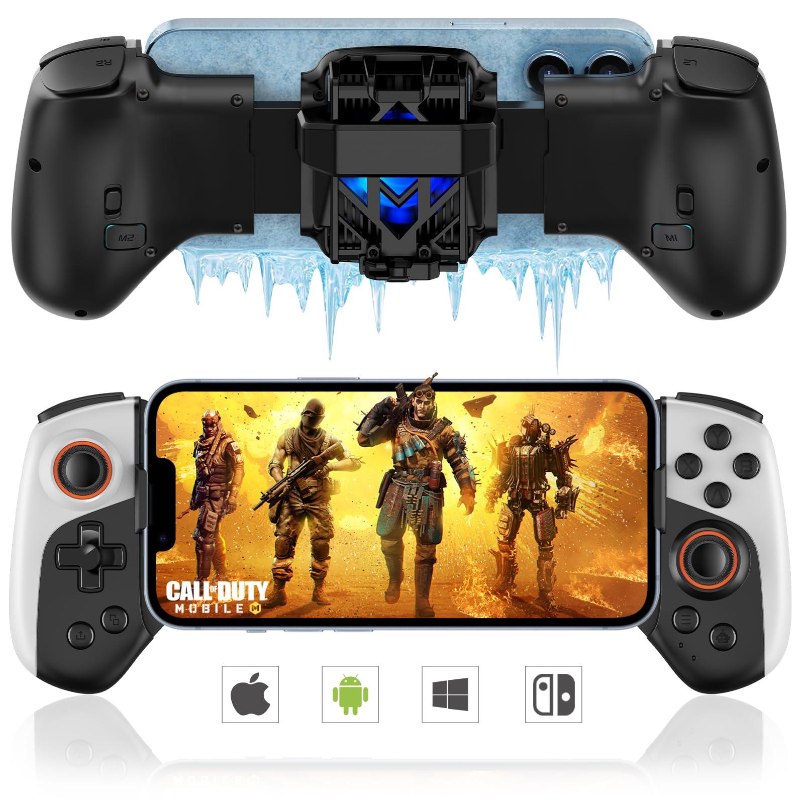 Wireless Gamepad Controller for iPhone iOS Android Switch PC with Cool Conduction Plate RGB Cooling Fan, Phone Controller Joystick for iPhone 16/15/14/13, Samsung, LG, Google, Turbo/Macro Function, COD