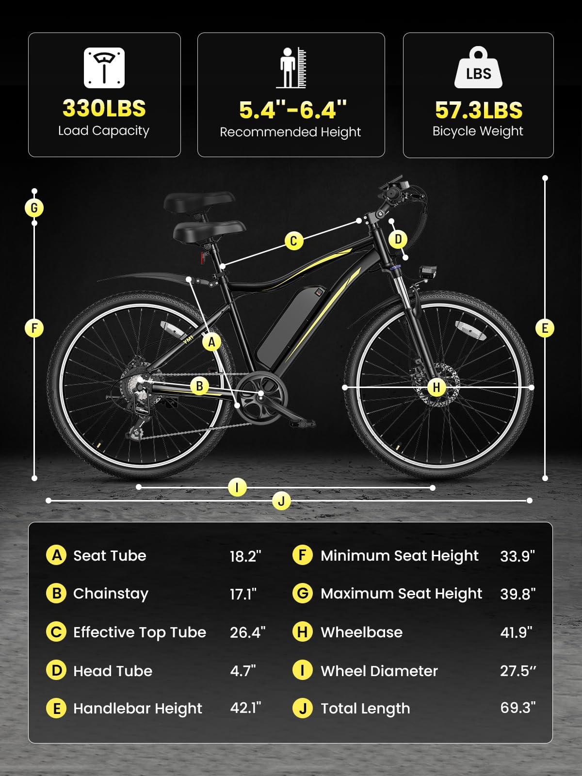 Jasion Electric Mountain Bike for Adults with 750W Peak Motor, 22MPH Max Speed Ebike with 480Wh Removable Battery, 40 Miles Range, 27.5" Tires Electric Mountain Bike, 7-Speed, Front Suspension - Image 8