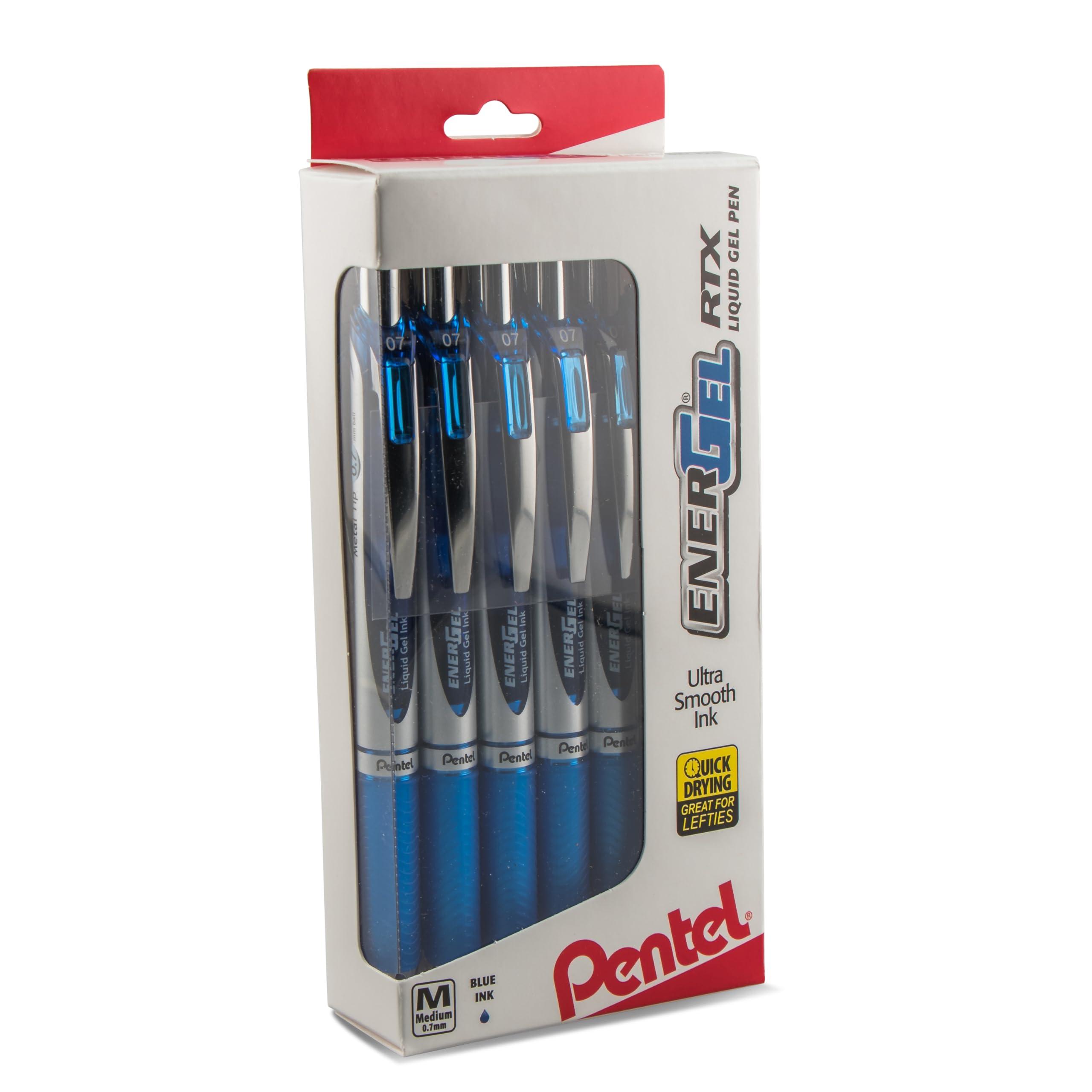Pentel EnerGel RTX RT Liquid Gel Pen, Med, Metal Tip, (0.7mm), Blue Ink, Box of 12 (BL77PC12C1)