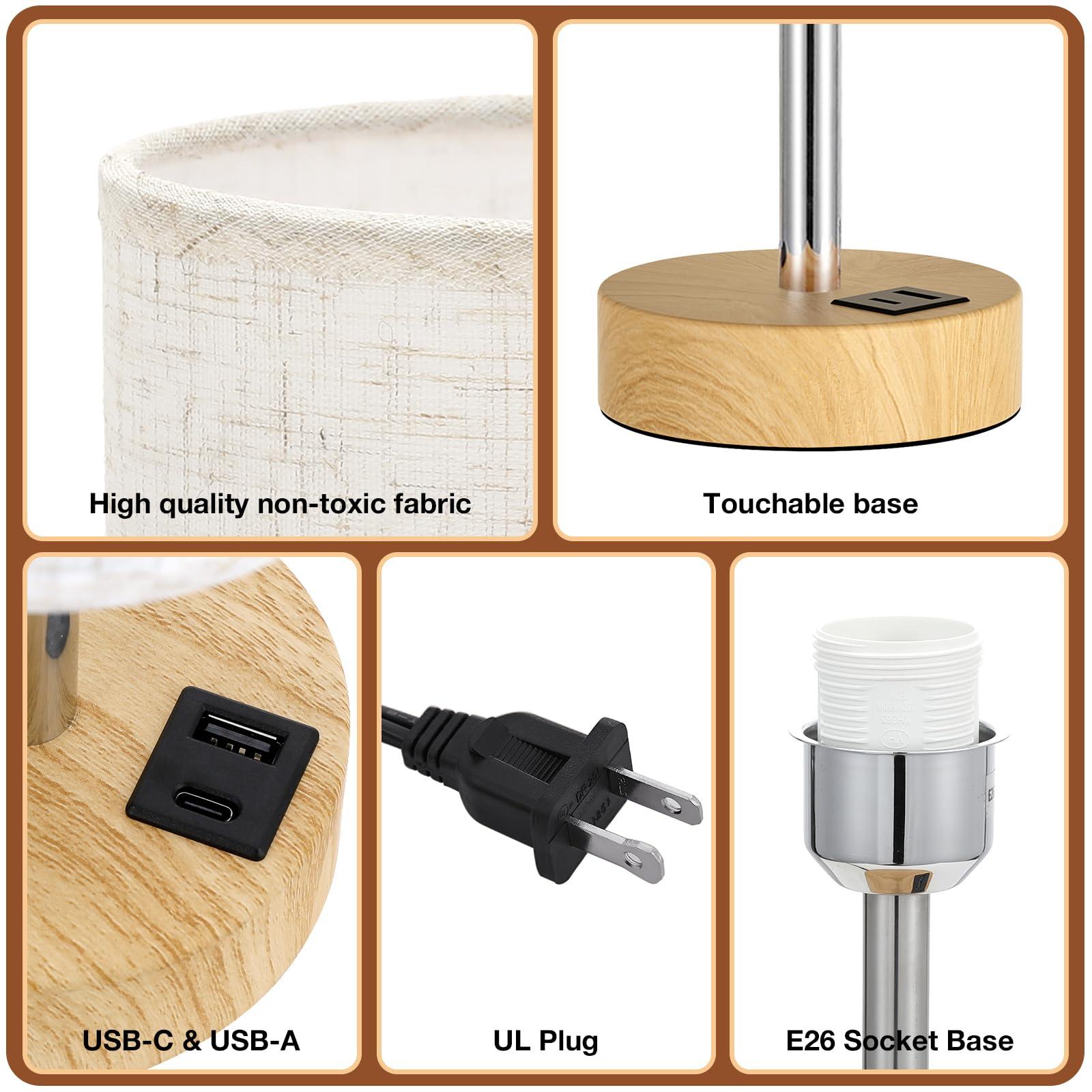 Touch Bedside Table Lamp with USB - 3 Way Dimmable Wood Lamp for Bedroom Nightstand, Desk Lamp with Charging Station for Dorm, Living Room, Office, Kids Room, Nursery, Small - Image 6
