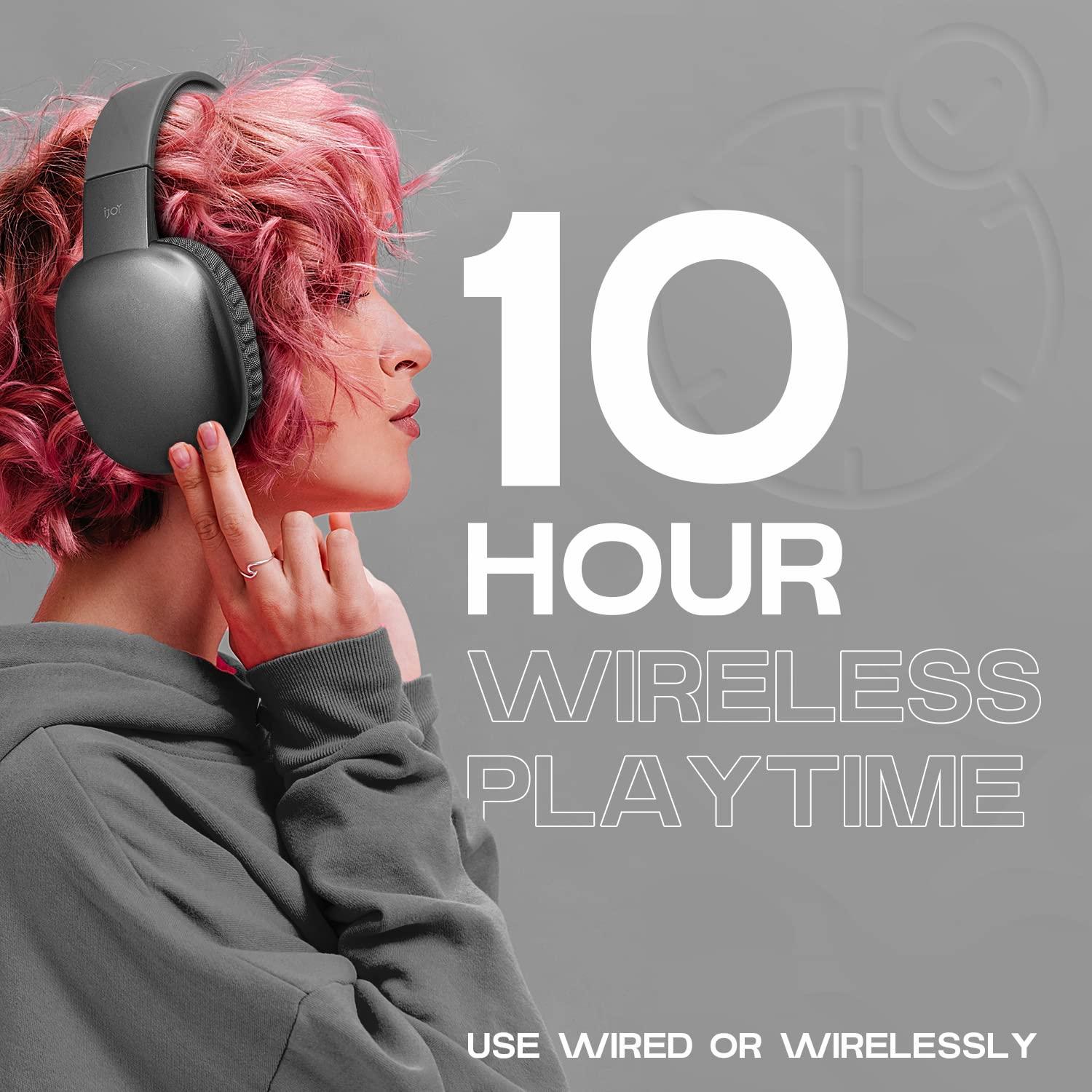 iJoy Ultra Wireless Headphones with Microphone- Rechargeable Over Ear Wireless Bluetooth Headphones with 10Hr Playtime, SD Slot, Backup Wire- Soft Cushion Wireless Headset with Mic (Black) - Image 5