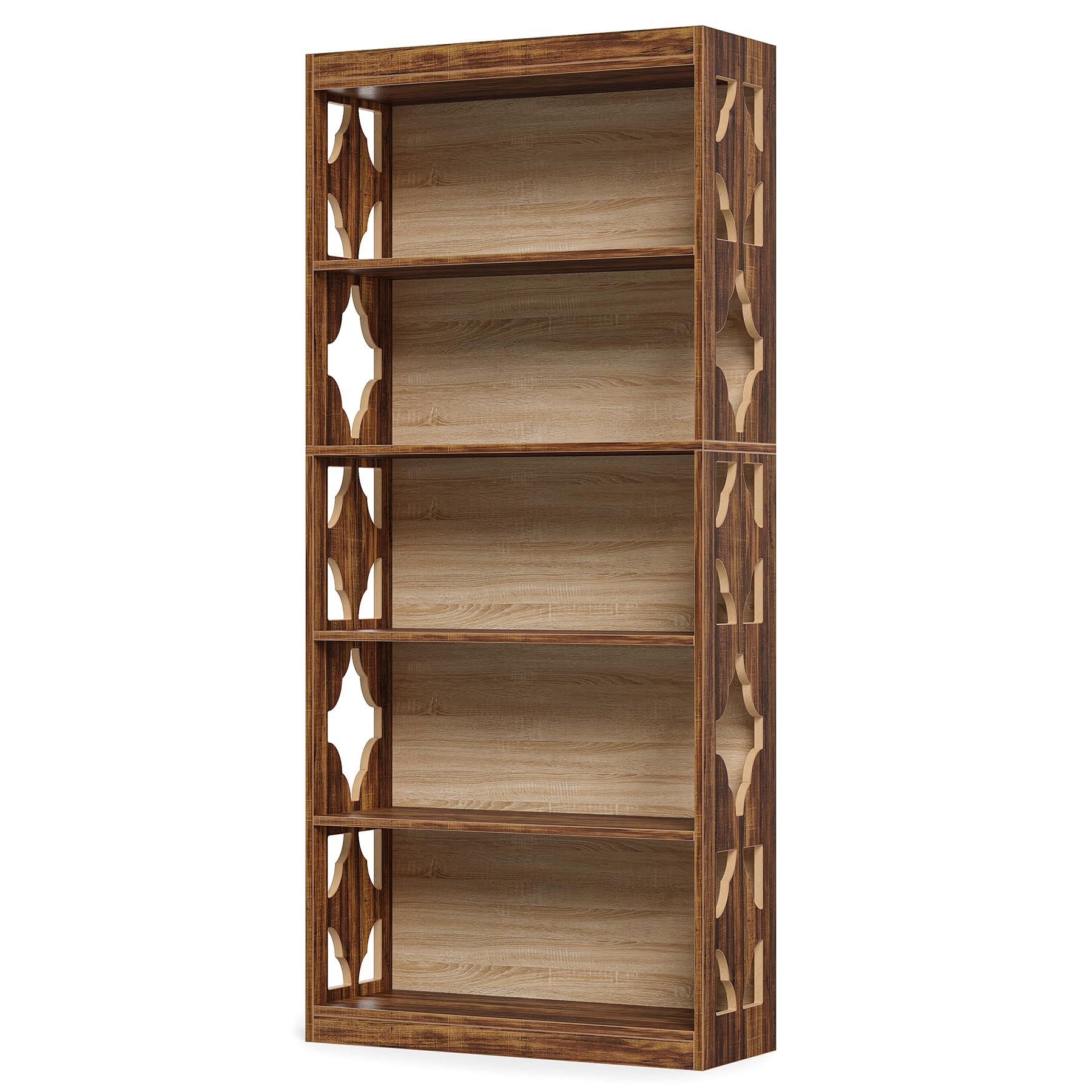 LITTLE TREE 69.9" Vintage Bookshelf, 5-Tier Tall Bookshelves, Cutout Design Vertical Bookcase, Freestanding Storage Display Shelf for Living Room, Bedroom, Study, Office, 1 Pack - Image 8