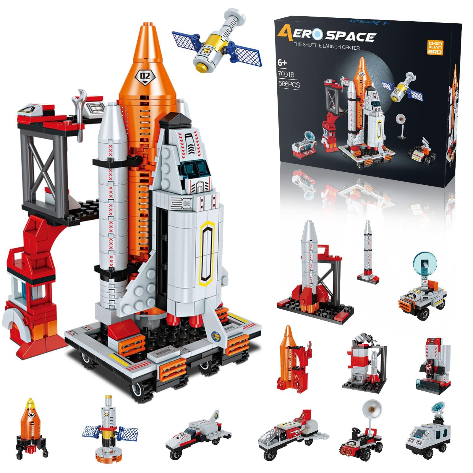 Space Exploration Shuttle Toys for 6 7 8 9 10 11 12 Year Old Boys 12-in-1 STEM Aerospace Building Kit Toy with Heavy Transport Rocket and Launcher Best Gifts for 6-12 Year Old Boys (566 PCS) - Image 1