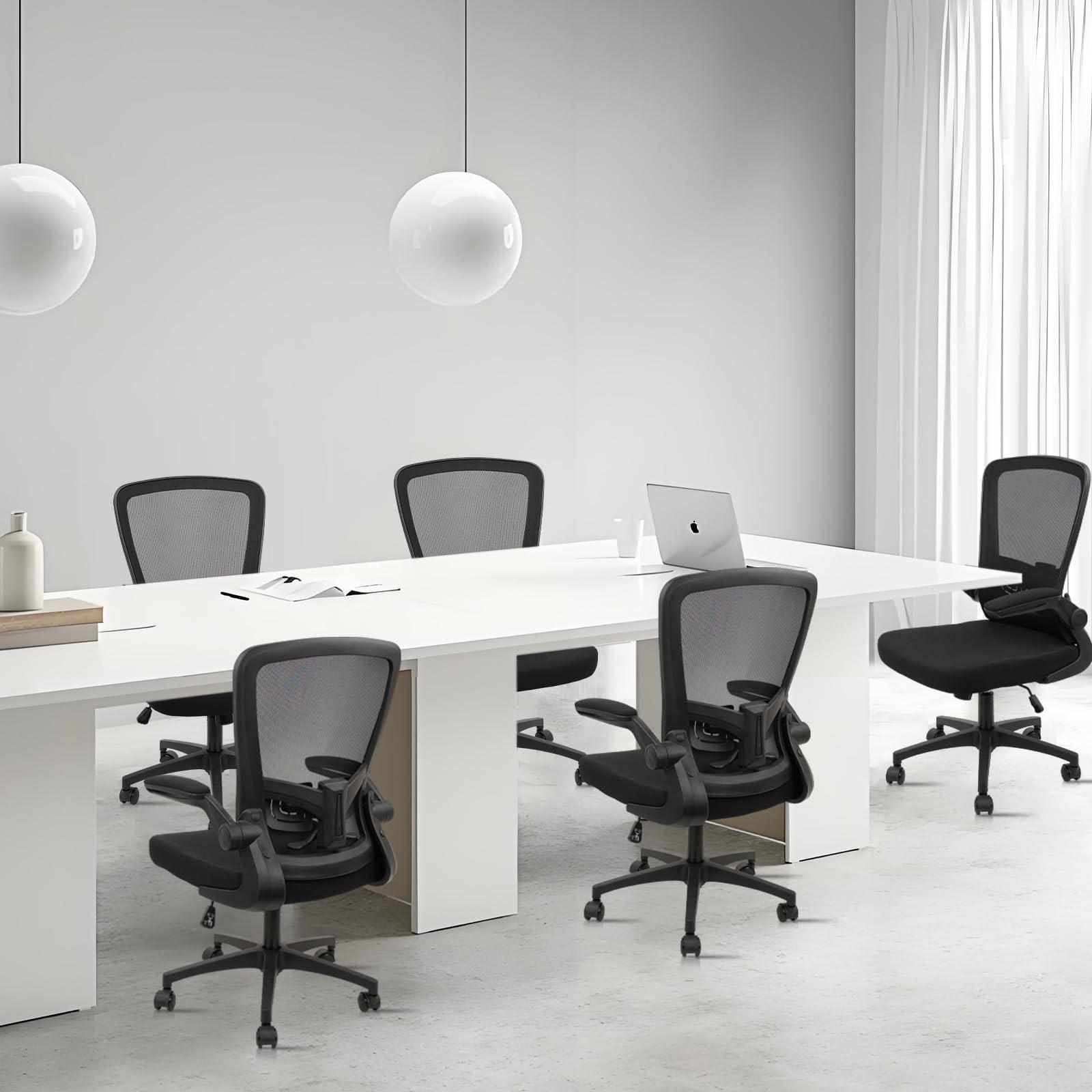 KLASIKA Desk Chairs with Wheels, Ergonomic Mesh Office Chair Adjustable Height and Swivel Lumbar Support Home Office Chair with Flip Up Armrests (8PK) - Image 9