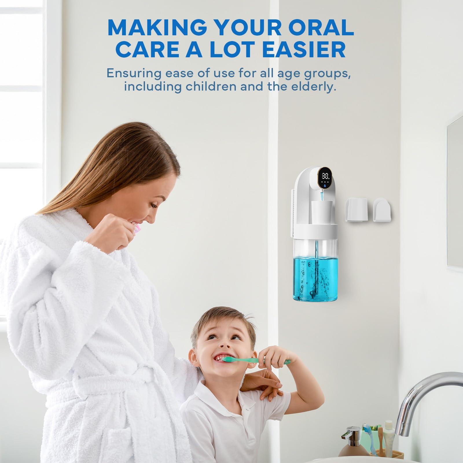 Automatic Mouthwash Dispenser for Bathroom, Bathroom Accessories 21.12 oz(600 ml) Touchless Smart Mouth Wash Dispenser with 4 Magnetic Cups &4 Dispensing Levels, Suitable for All Age Groups(White) - Image 7