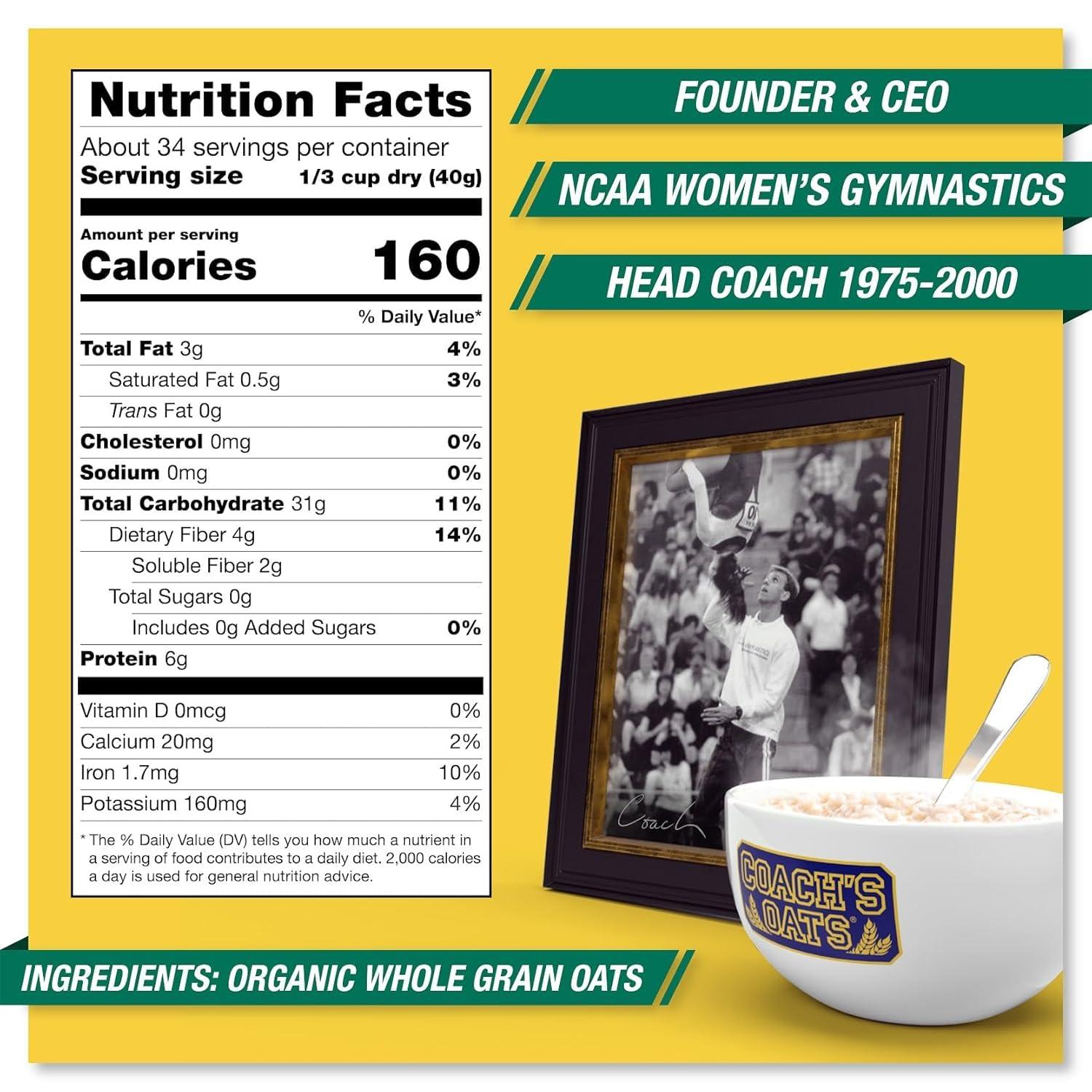 COACH'S OATS Organic Whole Grain Oatmeal 3 lbs | Cracked n’ Toasted | Quick-Cooking, Steel Cut Texture | Heart-Healthy, Delicious Breakfast | Microwavable, Stovetop, Overnight Oatmeal - Image 2