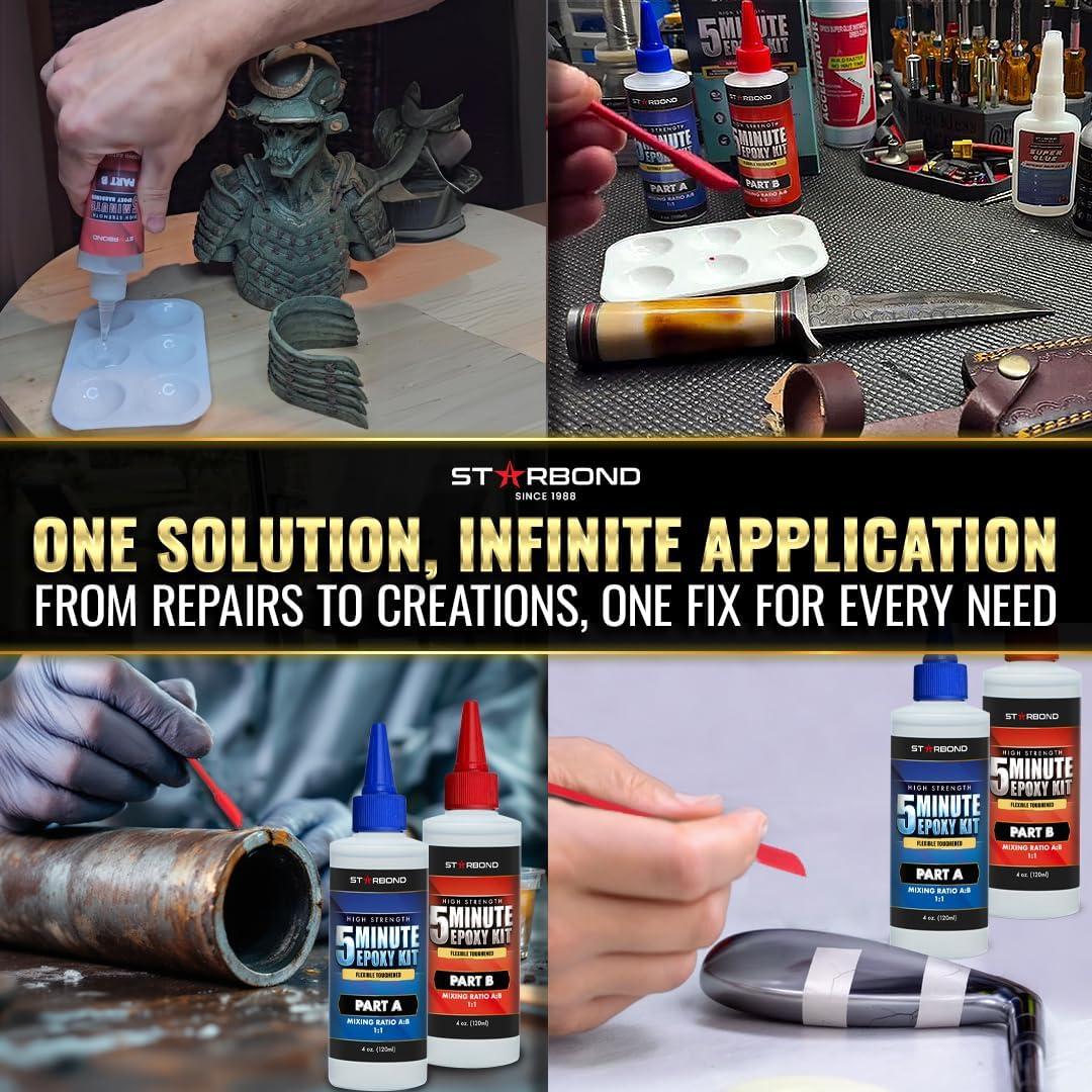 8 oz. XL Starbond 5 Minute Epoxy — Enhanced Strength (2,600 lb Shear Strength), UV-Resistant, Easy to Use, Fast Setting Glue — Compatible with Metal, Plastic, Wood, Ceramics, Glass and More - Image 6