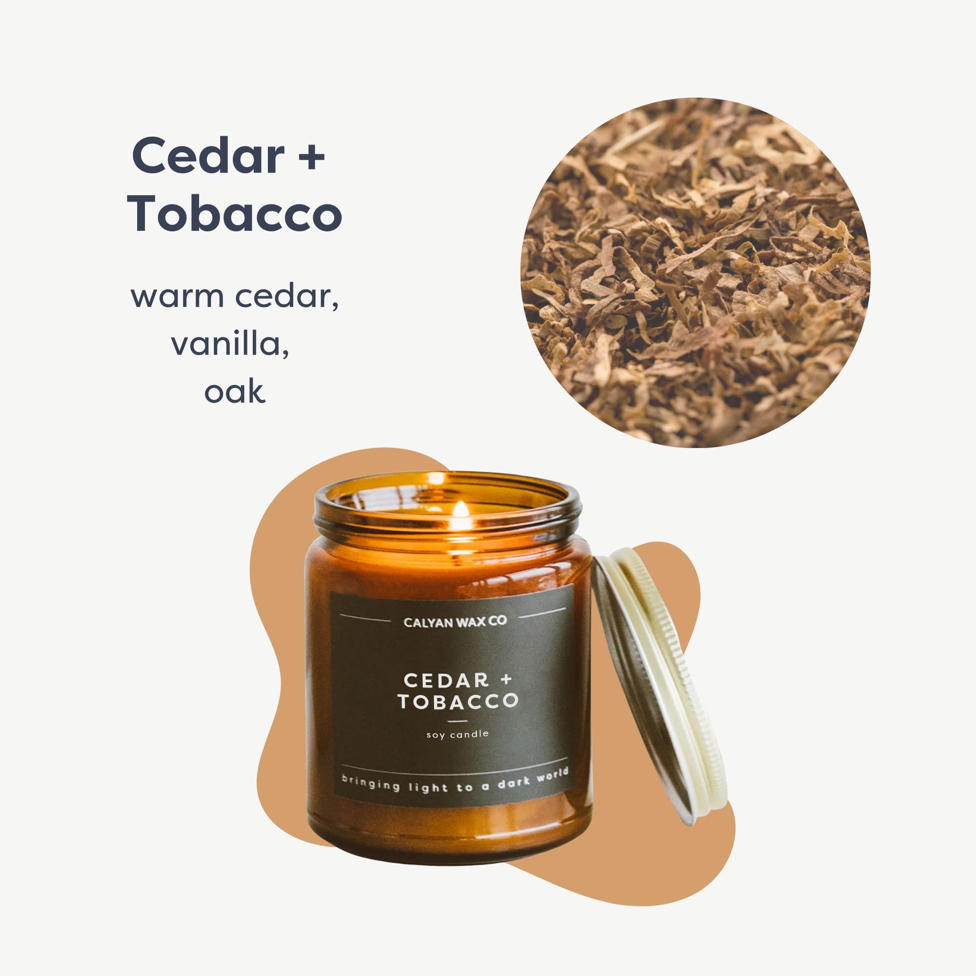 Calyan Wax Co. Soy Wax Candle, Cedar + Tobacco Scented Candle, 57 Hour Burn Time, Aromatherapy Soy Candles, Non Toxic & Vegan Soy Wax, Amber Glass Jar Scented Candles, 7.2oz - Image 2