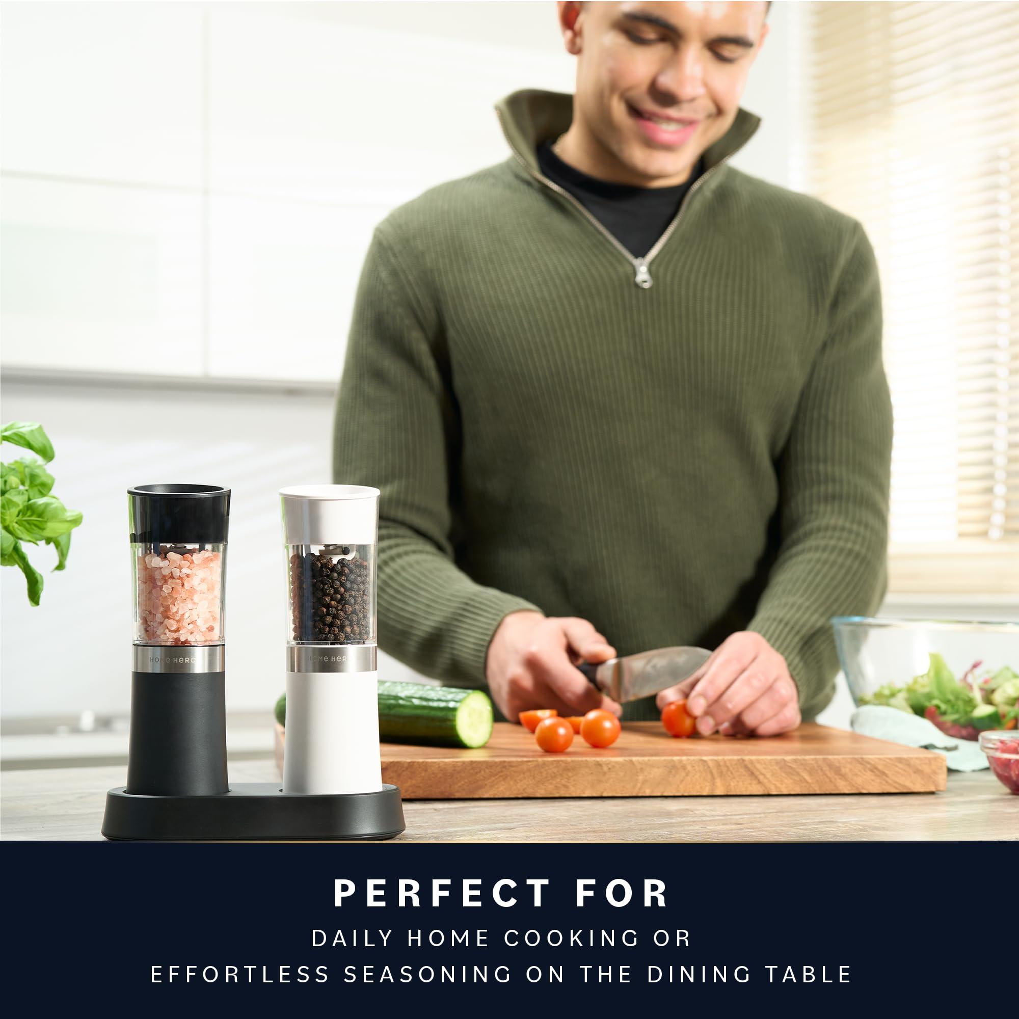 Home Hero Electric Salt and Pepper Grinder Set - Automatic Salt and Pepper Grinder Set Rechargeable. Electronic Salt and Pepper Shakers with LED Light, Gravity Electric Pepper & Salt Grinder, Set of 2 - Image 2