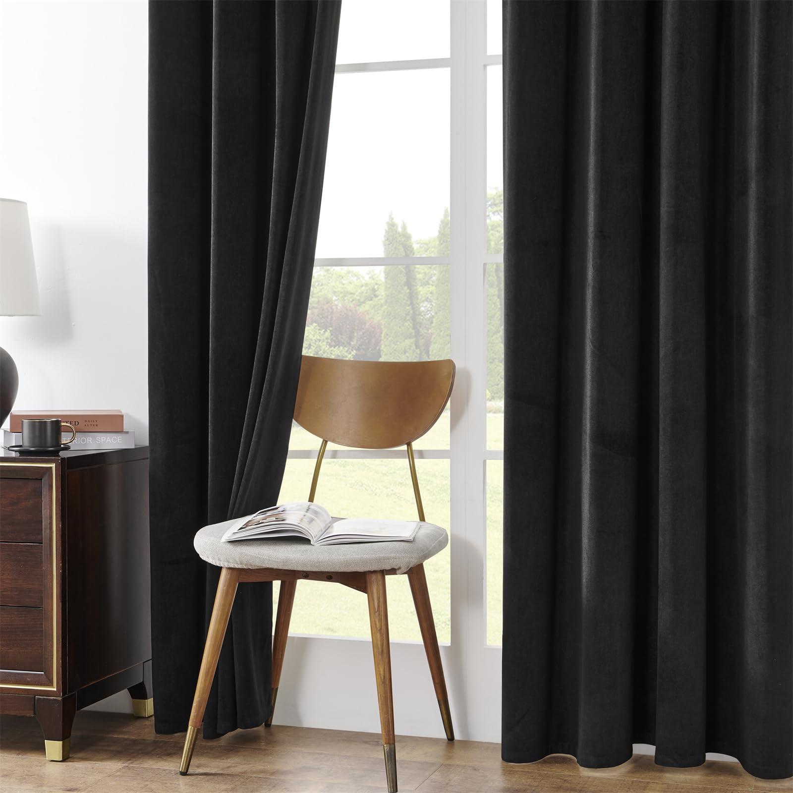 Joydeco Black 100% Blackout Curtains 84 Inch 2 Panels, Luxury Thermal Insulated Black Velvet Curtains for Bedroom Living Room, Soundproof Blackout Window Drapes, Rod Pocket & Back Tab (52W x 84L) - Image 3