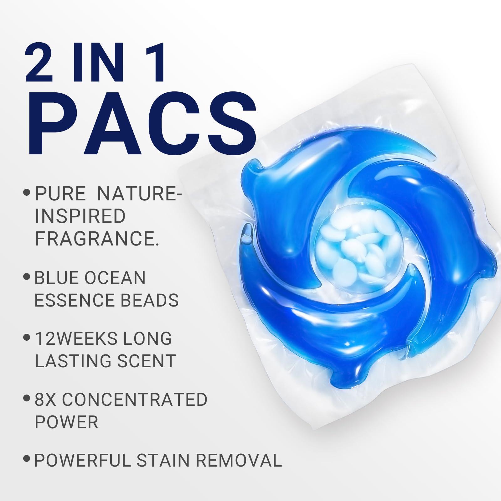 MO'OREA Laundry Detergent Pods,Blue Fresh Scent,Long Lasting Scent,2 in1 Pacs with Scent Booster Beads,120 count,Washing Detergent Pods (Ocean) - Image 5