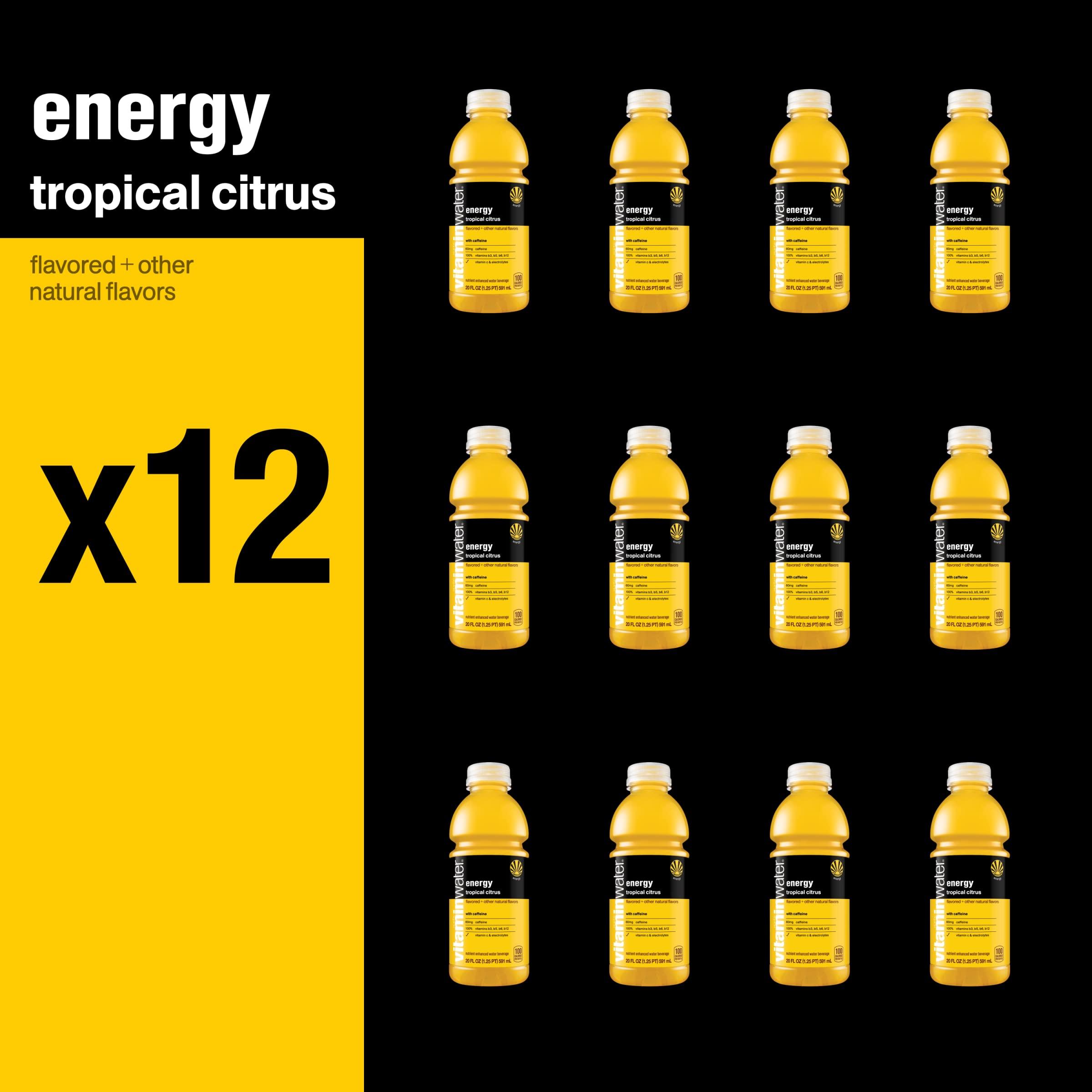 vitaminwater Energy Tropical Citrus Nutrient Enhanced Flavored Water Beverage, 20 fl oz Bottles, 12 Pack - Image 6