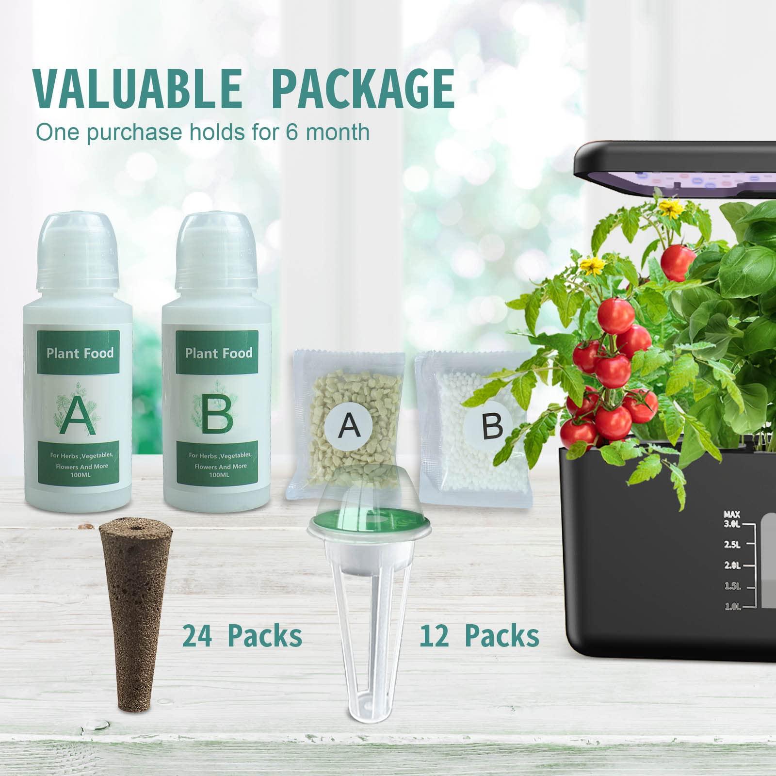 Seed Pods for Hydroponics Growing System - (No Seeds), Hydroponics Supplies with 24 Grow Sponges, 12 Planting pods,2 Set a&b Hydroponic Nutrient Plant Food,28 Stickers,12 Seeding Cover - Image 3