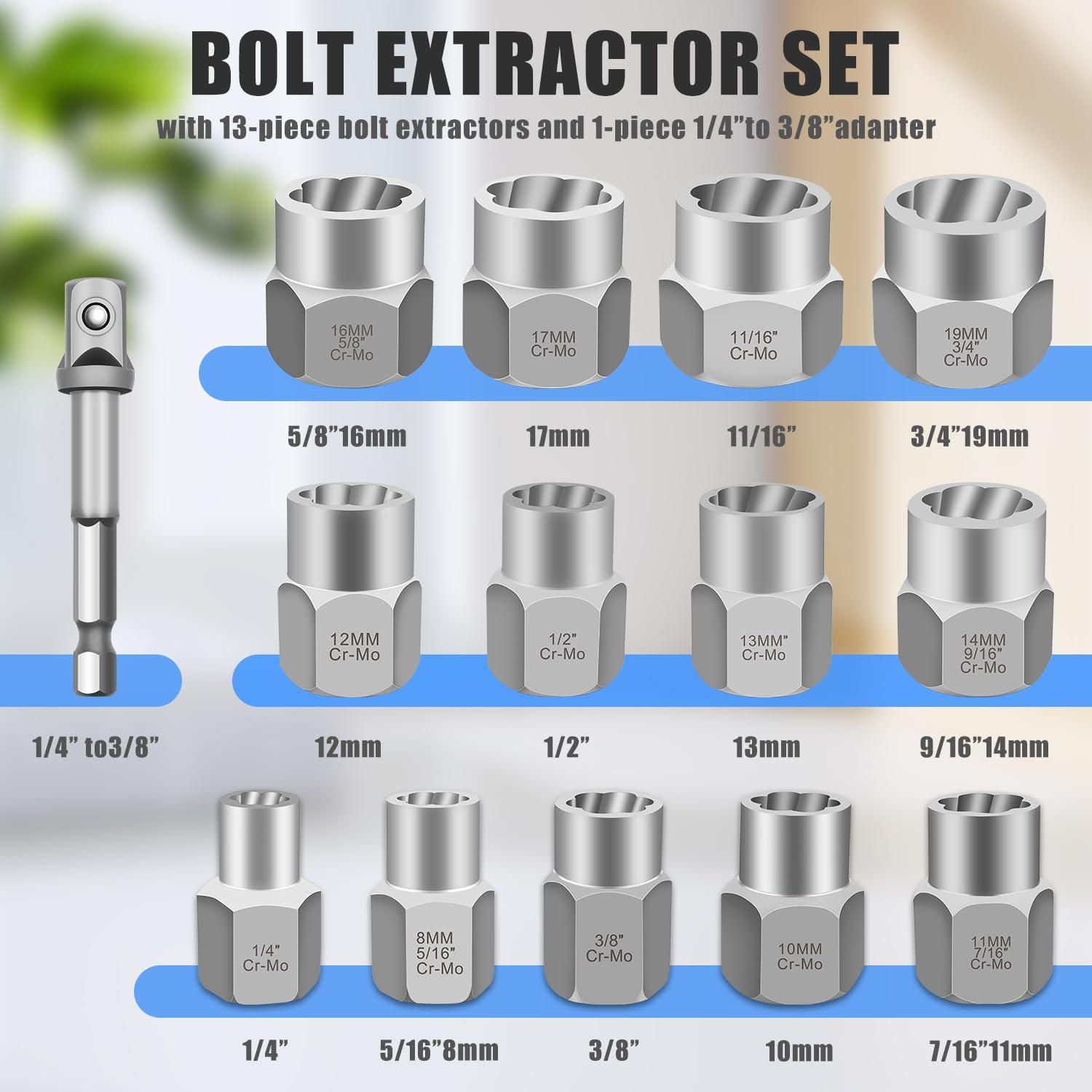 26 Piece Impact Bolt and Spiral Screw Extractor Set & Hand Drill Bit Kit,stripped screw extractor,for Removing Broken Studs Bolts Socket Screws and Fittings - Image 3