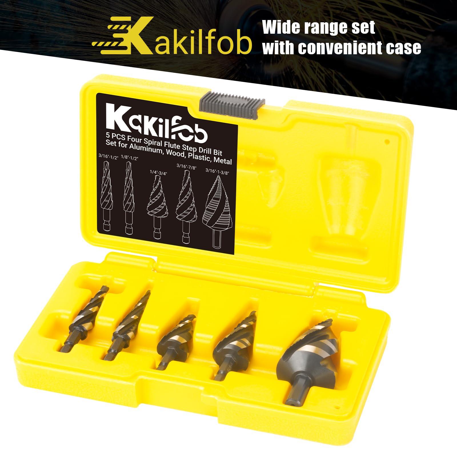 KAKILFOB Four Spiral Flute Step Drill Bit Set, 5 Pieces 1/8"-1-3/8" HSS Unibit Step Drill Bit, 1/4" and 3/8" Shank Step Bits for Metal, Aluminum, Wood, Plastic - Image 7