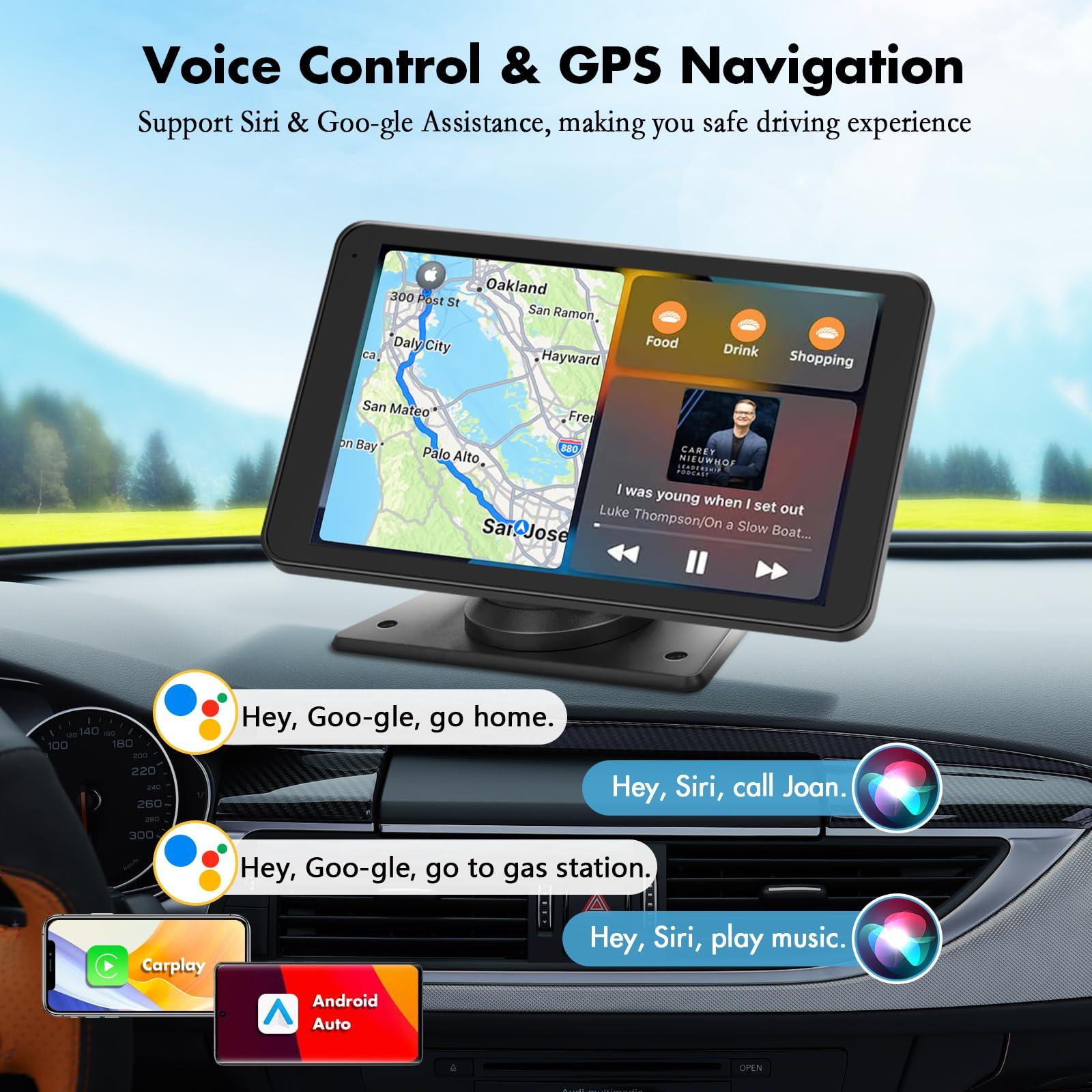 Eleacc Portable Wireless Carplay Car Stereo, 7" HD Touchscreen for Car with Apple CarPlay & Android Auto with Mirror Link/Backup Camera/Siri/Bluetooth/Navigation/AUX for All Vehicles - Image 3