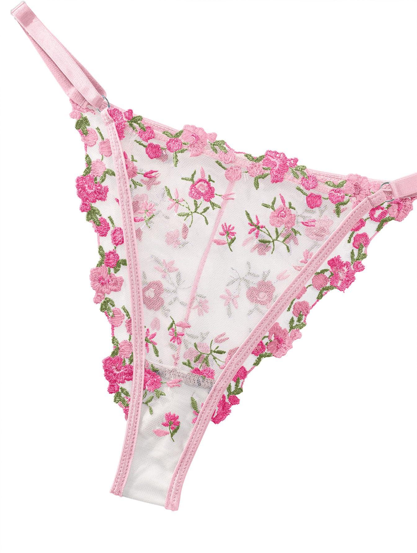 Lilosy Sexy Floral Embroidered Mesh Sheer Underwire Lingerie Set - Image 5