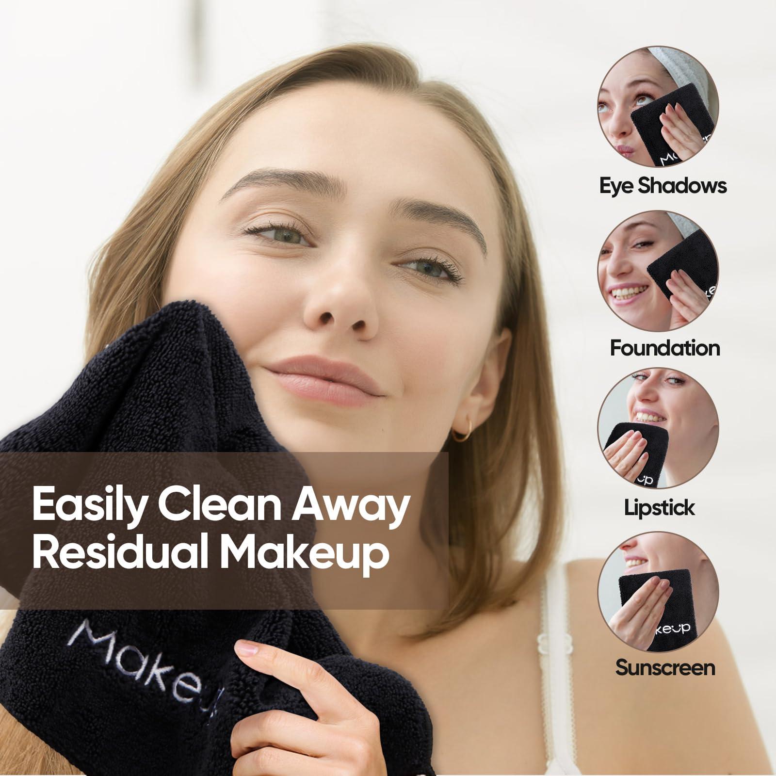 HOMEXCEL Makeup Remover Cloth 6 Pack,Premium Washable Soft 13x13 Inch Facial Cleansing Makeup Towels,Quick Dry Microfiber Face Towels Washcloths for All Skin Types,Black - Image 2