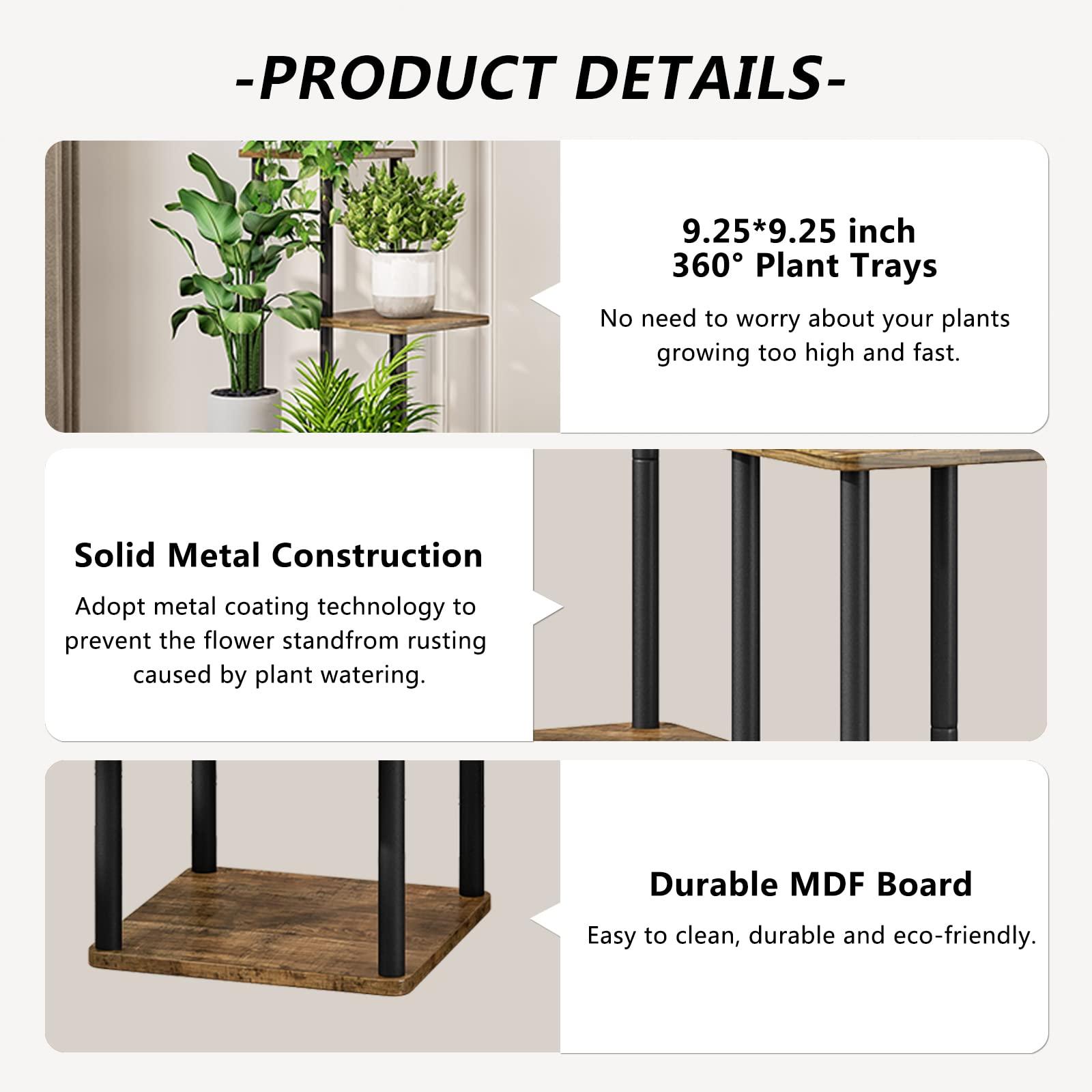 AZERPIAN Plant Stand 5 Tier Indoor Metal Flower Shelf for Multiple Plants Corner Tall Flower Holders for Patio Garden Living Room Balcony Bedroom, Black (5 Tier-Black) - Image 5