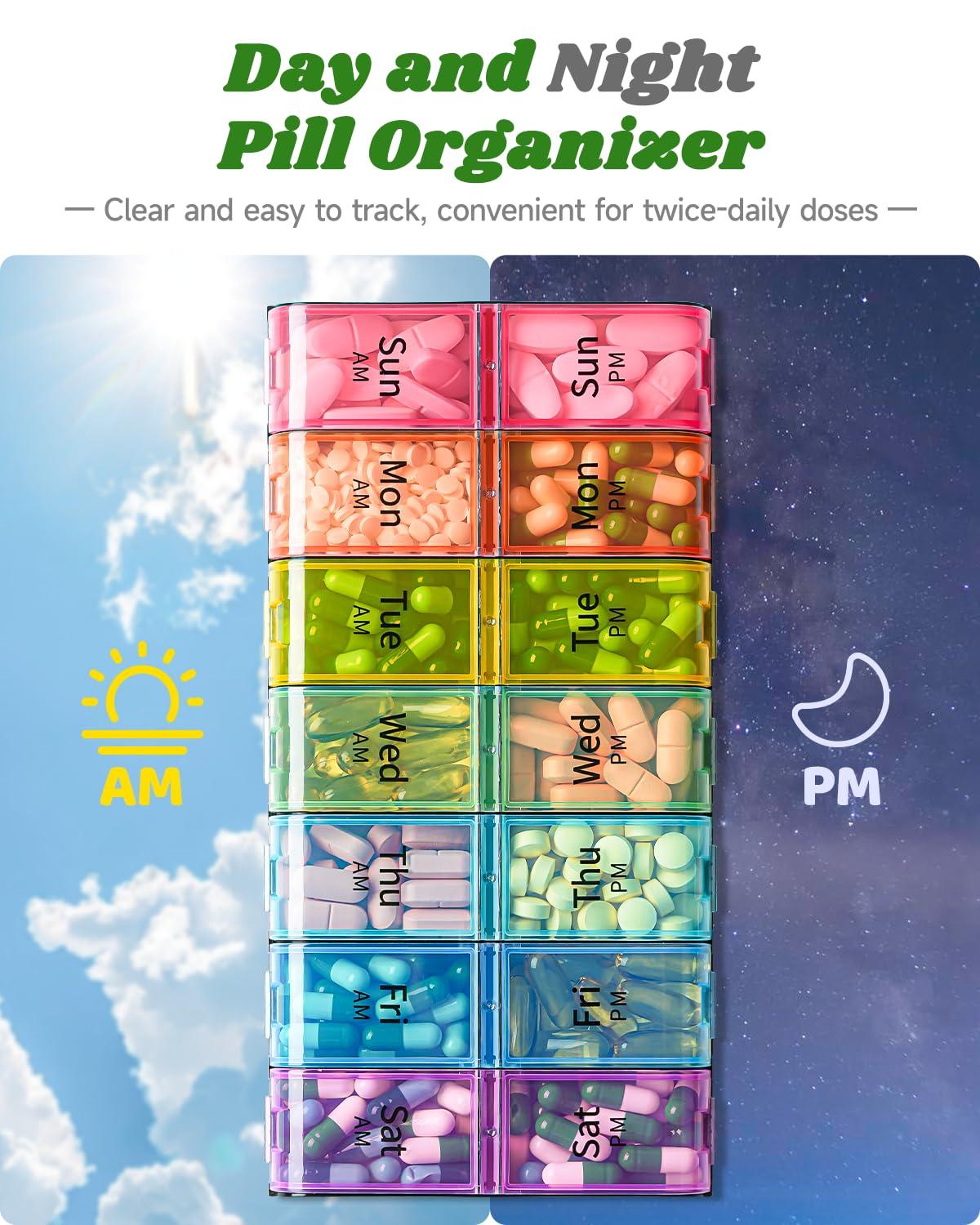 Extra Large Pill Organizer 2 Times a Day, Weekly XL AM PM Pill Case, 7 Day Pill Box Twice a Day, Oversized Daily Medicine Organizer for Vitamins, Big Pill Container, Medication Dispenser (Rainbow) - Image 5