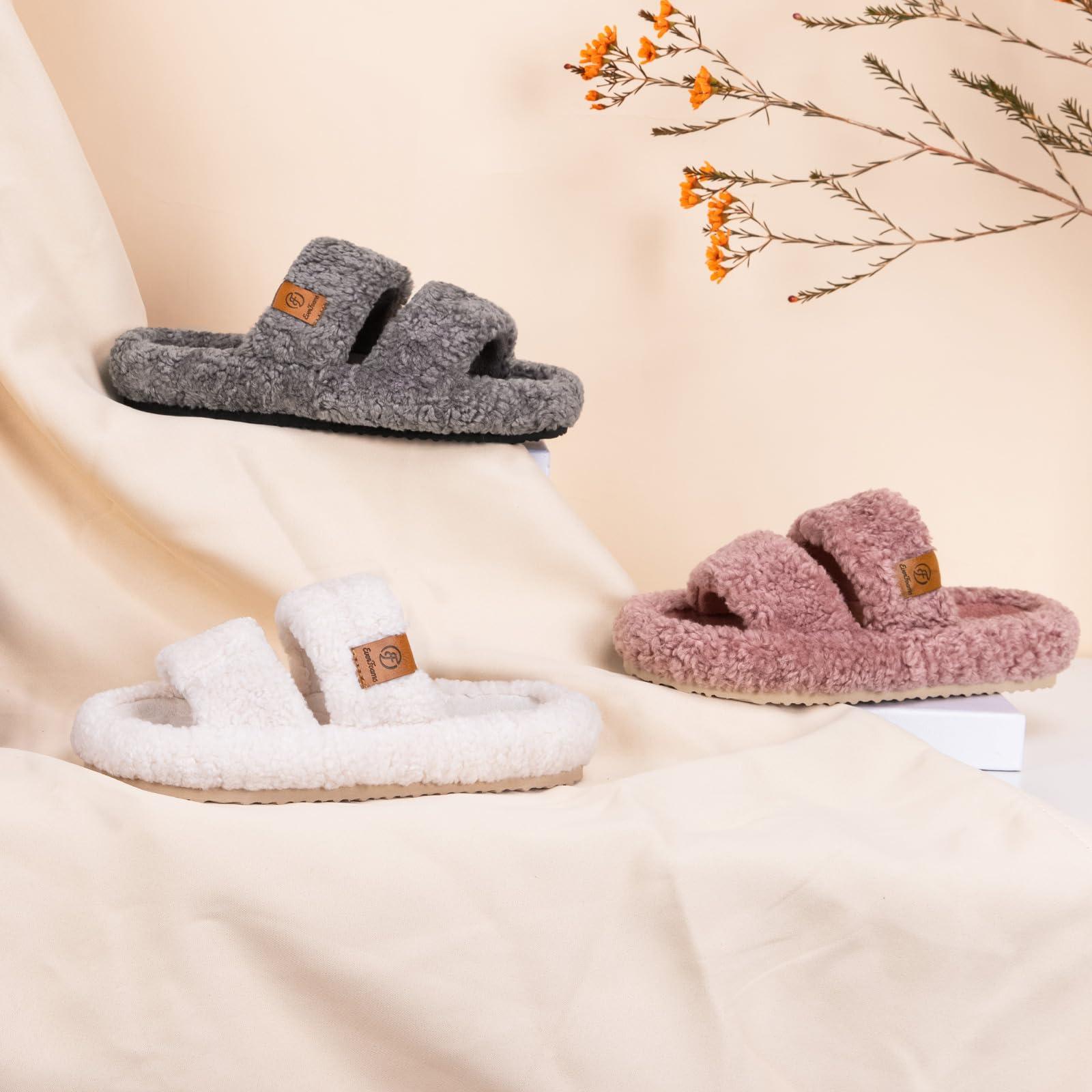 EverFoams Womens Fuzzy Open-toe Slippers Soft Comfy Memory Foam Indoor House Shoes - Image 6