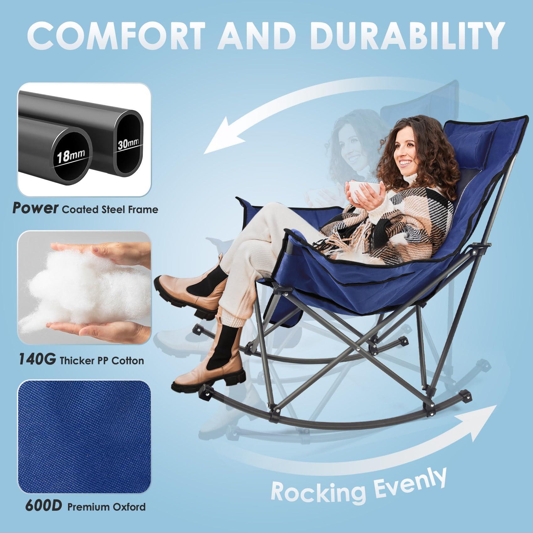 Suteck Heated Rocking Camping Chair, XL Oversized Rocking Chair Outdoor with 3 Heat Levels for Back and Seat, Heated Chairs Outdoor Sports for Patio Lawn Picnic Travel, Power Bank（Not Included） - Image 6