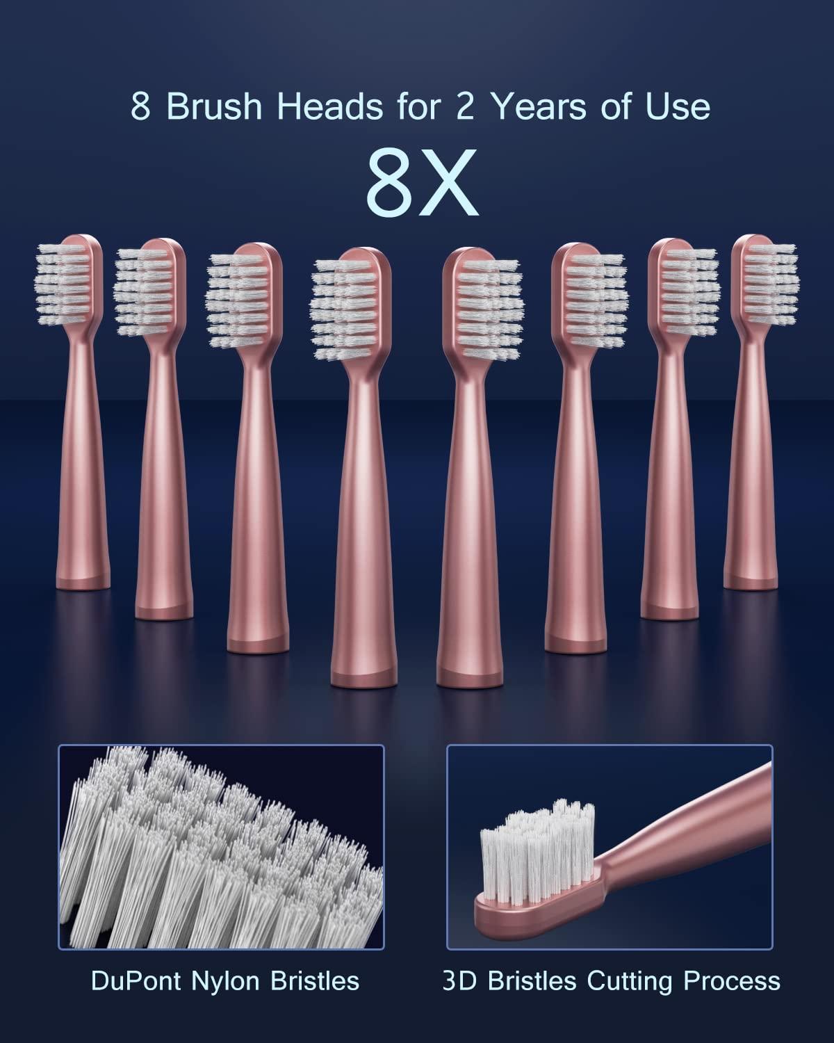 AJELU Sonic Electric Toothbrush for Adults, USB Rechargeable Sonic Toothbrush with 8 Brush Heads, Smart Timer, 5 Modes, 2-Hour Fast Charge Last 30 Days, Pink - Image 6