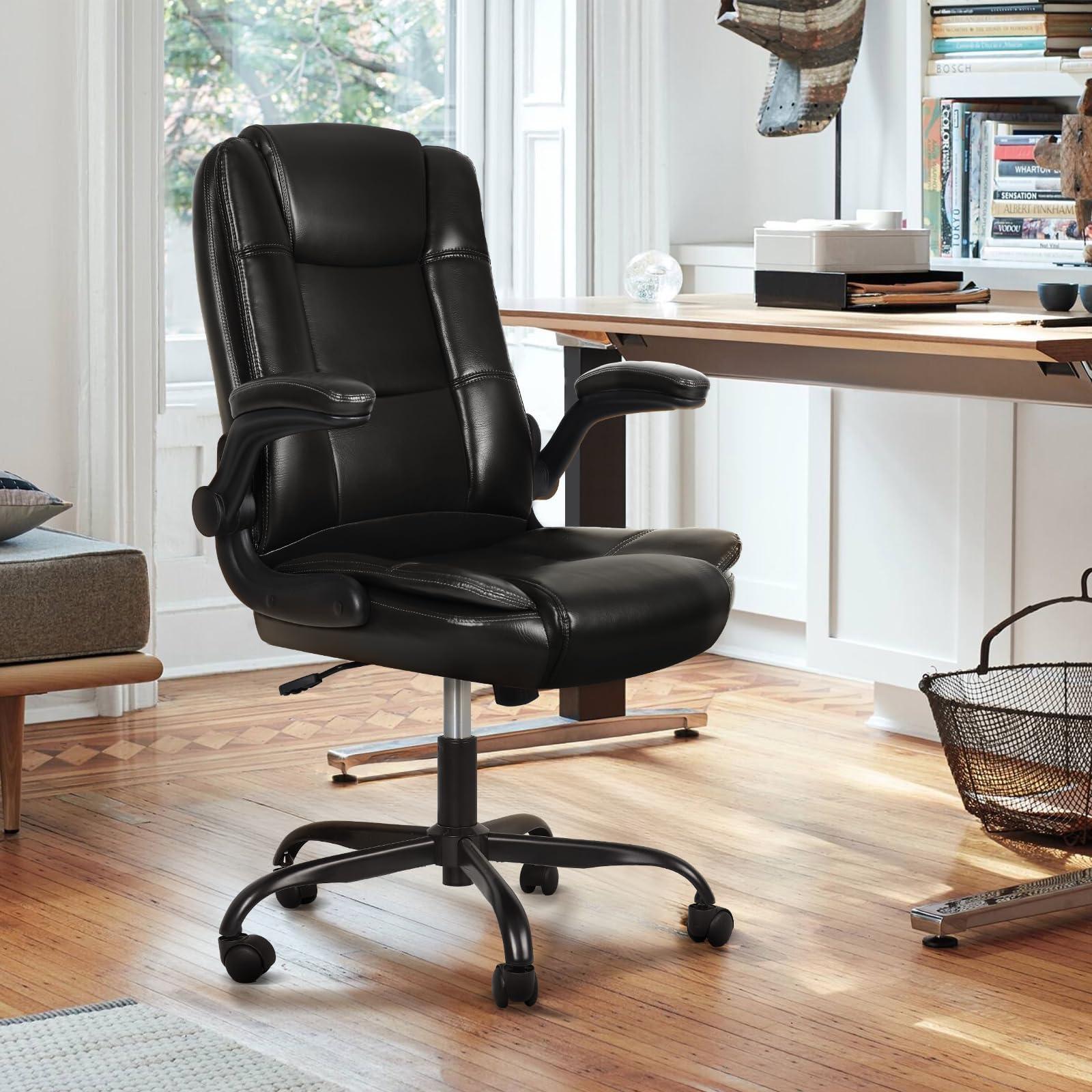 VITESSE Ergonomic Office Chair with Flip-up Armrests, Big and Tall Leather Executive Office Chair, High Back Lumbar Support Home Computer Desk Chair, Heavy and Duty Computer Chair (Black) - Image 2
