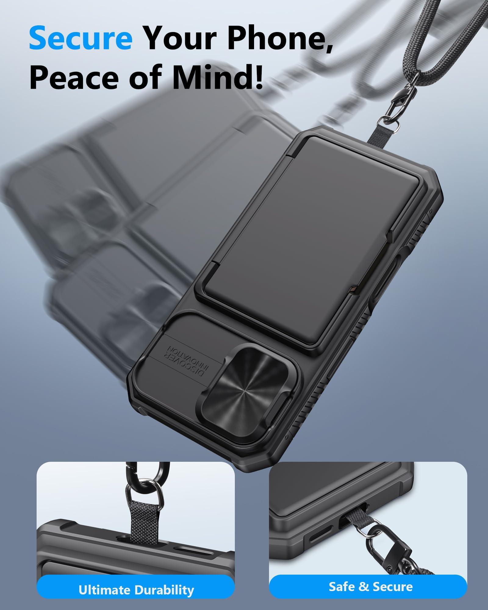 ATATOO for iPhone 16 Case Wallet with Lanyard, Phone Strap Crossbody for Women Men, Card Holder, Slide Camera Cover, Military Grade Protection, Case for iPhone 16 6.1", Black - Image 6