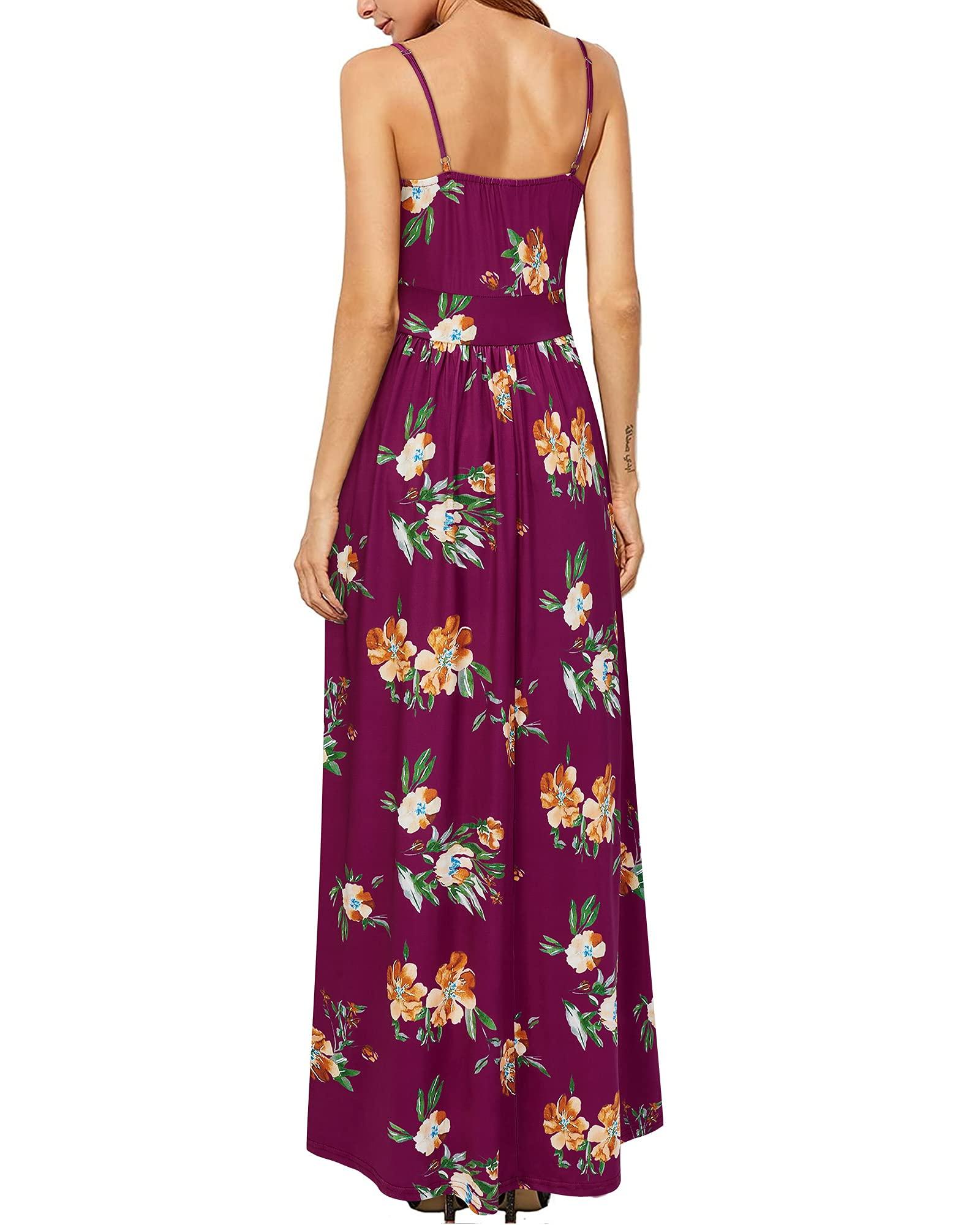 Newshows Women Summer 2025 Maxi Dress Vacation Floral Spaghetti Strap Spring Casual Boho Split Beach Long Flowy Sundress - Image 5