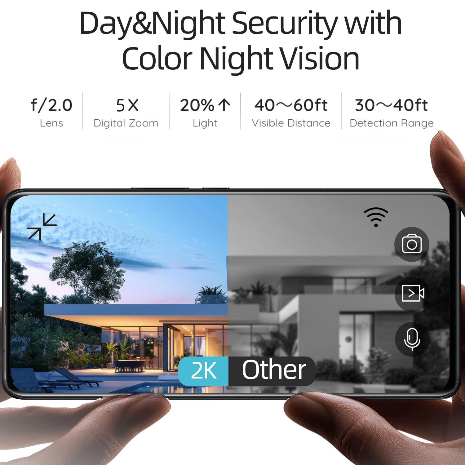 4PC 2.4G/5GHz WiFi Security Cameras Wireless Outdoor,2K Battery Home Security Camera with AI Detection,Siren, Surveillance Indoor Home Camera, Color Night Vision,2-Way Talk,IP65, Cloud/SD, Works Alexa - Image 5