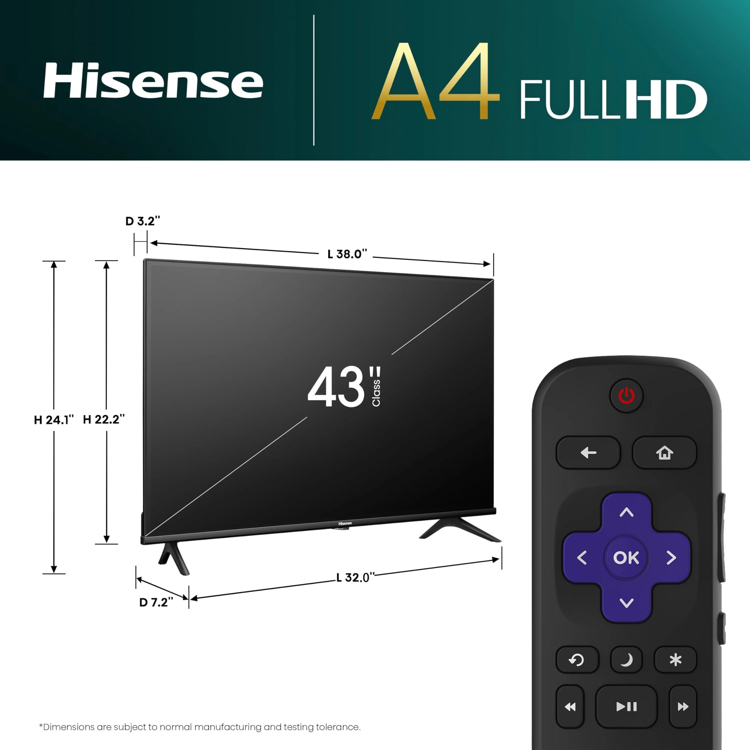 Hisense 43-Inch Class A4 Series FHD 1080p Roku TV 43A4NR, Smart, Alexa Compatibility, Google Assistant, 2024 Model, Dolby Audio, Slim Bezel Design - Image 3