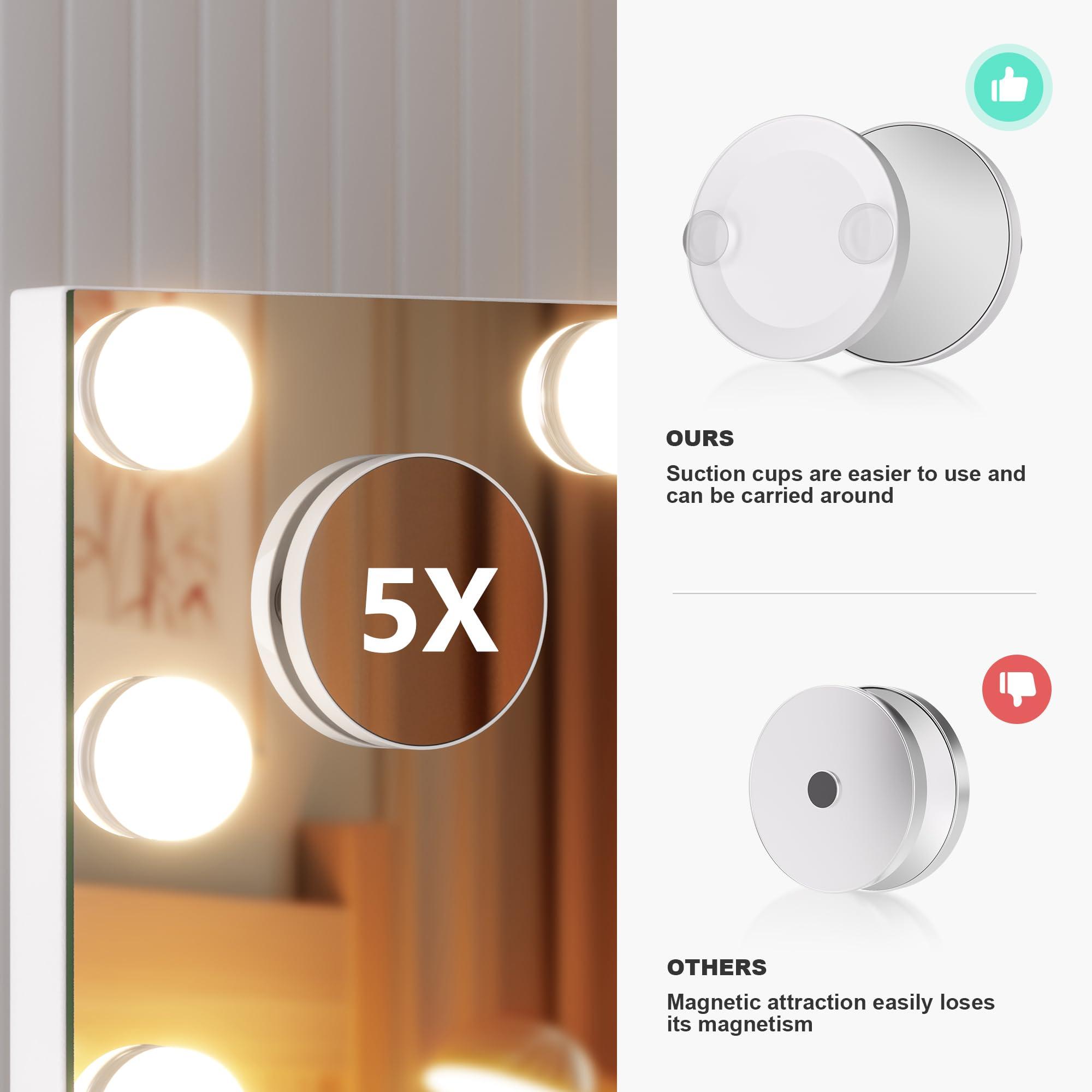 Hasipu Vanity Mirror with Lights, 11" x 14" Hollywood Mirror, Makeup Mirror with 11 Dimmable Bulbs and 10X Magnification, 3 Colors Modes, Touch Control, USB Charging Port, 360° Rotation, White - Image 5
