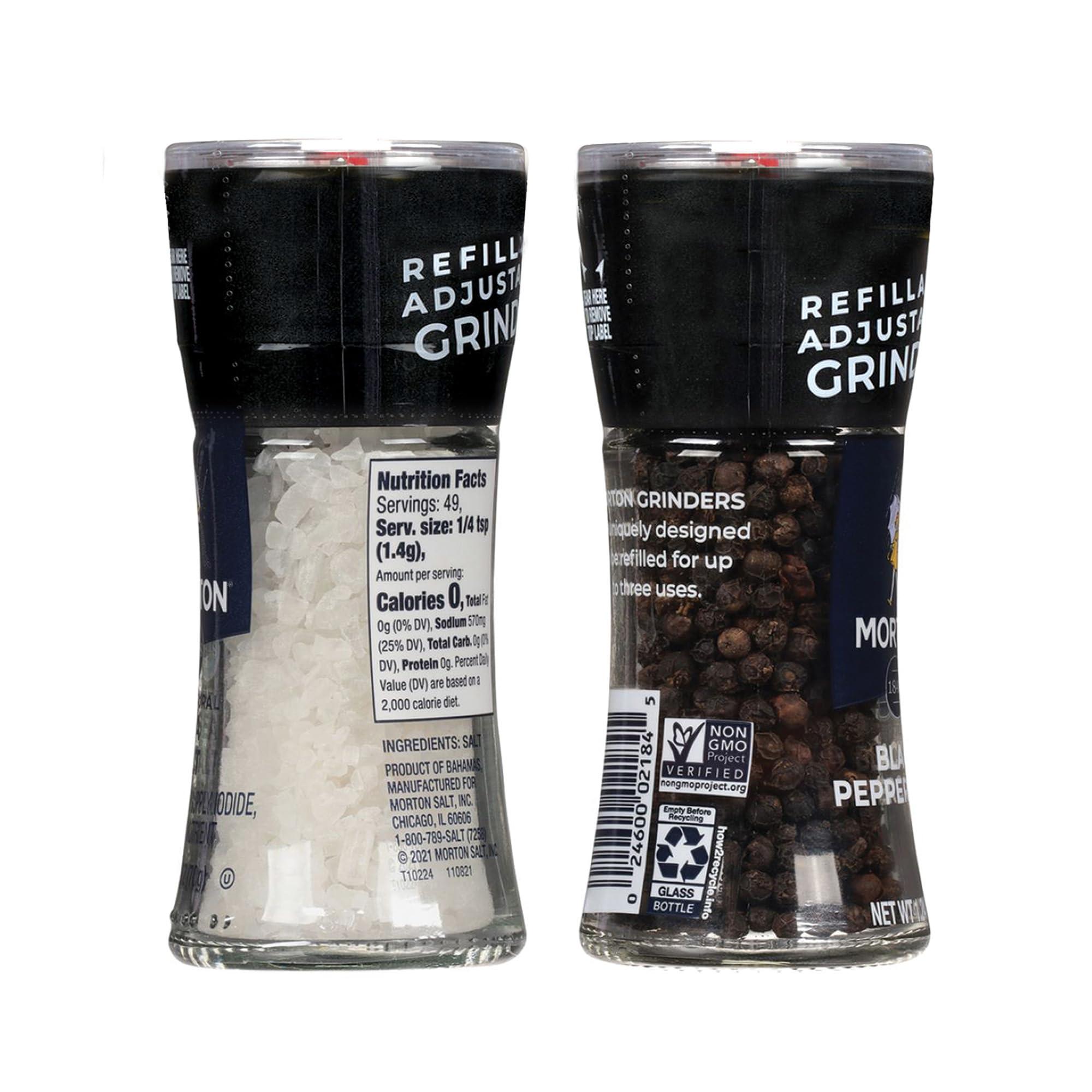 Morton Grinder Set - Sea Salt (2.5 oz) & Black Peppercorn (1.25 oz), 2-Pack, Adjustable & Refillable, Perfect for Cooking, Seasoning, and Finishing - Image 3