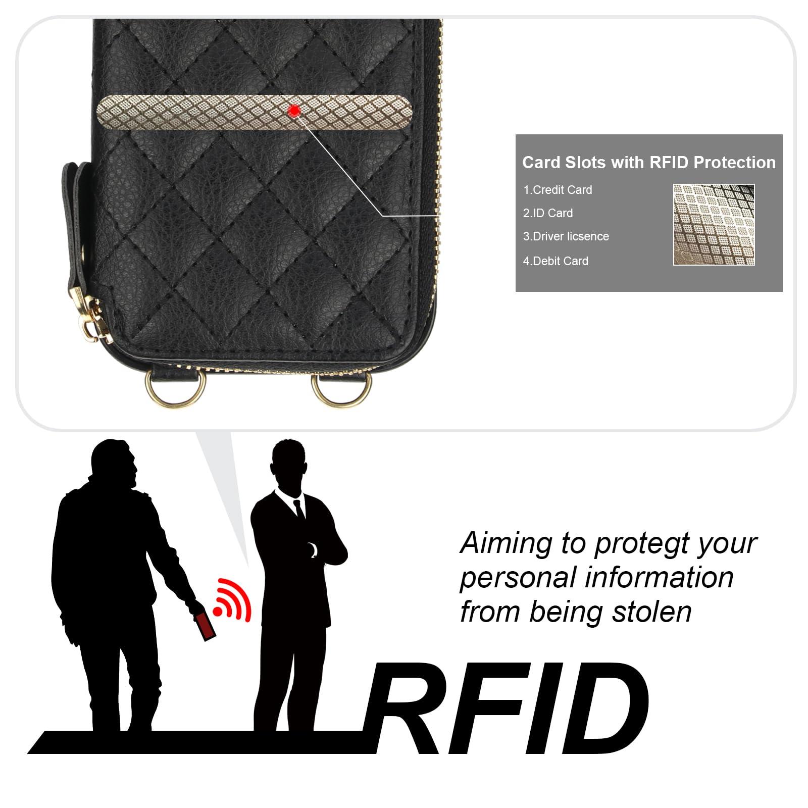 Bocasal Crossbody Wallet Case for iPhone 16 Pro, RFID Blocking PU Leather Zipper Handbag Purse Flip Cover, Kickstand Folio Case with Card Slots Holder Wrist Strap Lanyard 5G 6.3 Inch (Black) - Image 3