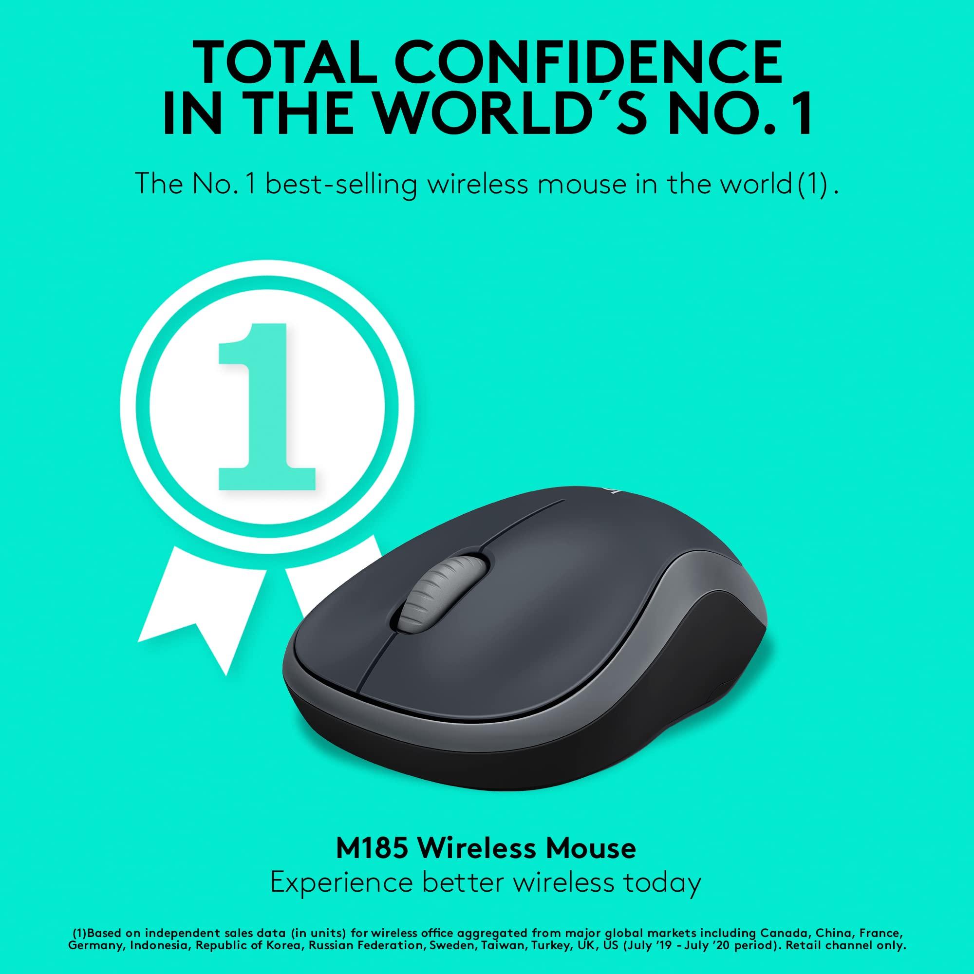 Logitech M185 Wireless Mouse, 2.4GHz with USB Mini Receiver, 12-Month Battery Life, 1000 DPI Optical Tracking, Ambidextrous PC/Mac/Laptop - Swift Grey - Image 2