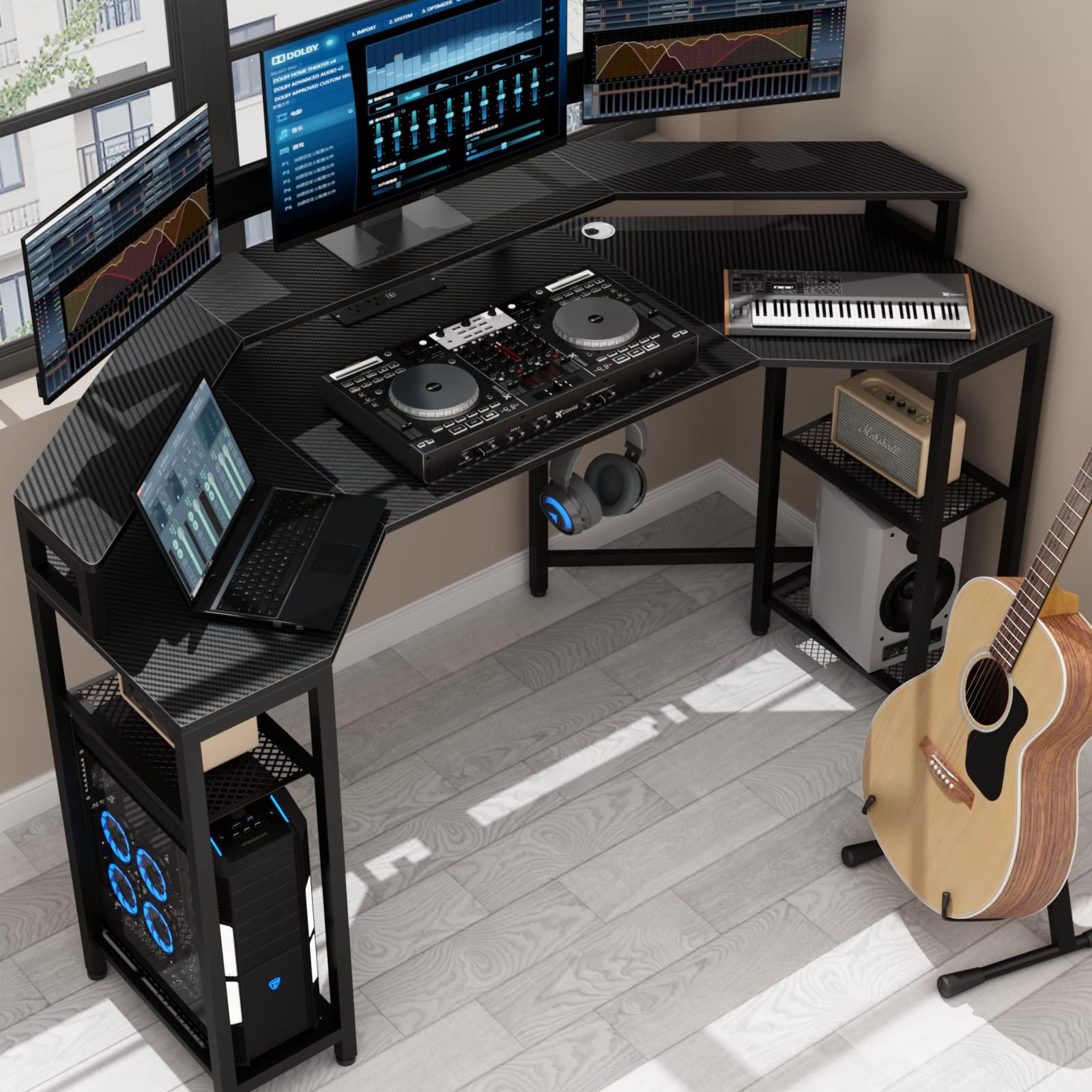 Gyfimoie 63" Computer Desk with Power Outlet & LED Light, Wing-Shaped Gaming Desk with Shelves, Full Monitor Stand,Wireless Charging,RGB Mouse Pad,Headphone Hook, Home Office Desk (Black) - Image 2
