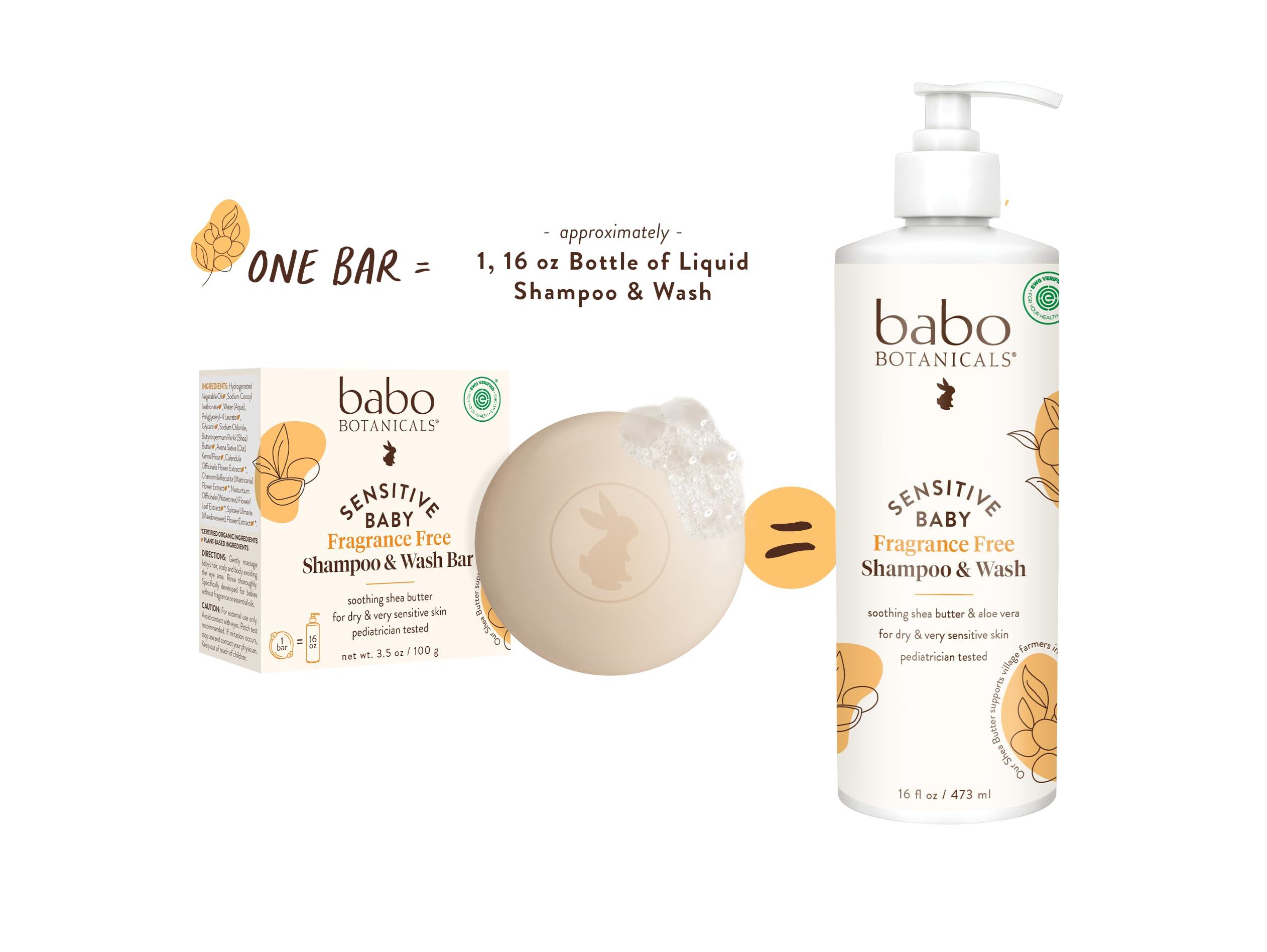 Babo Botanicals Sensitive Baby Fragrance-Free 2-in-1 Shampoo & Wash Bar - Shea Butter, Calendula & Aloe Vera - EWG Verified - Cruelty-Free - Vegan - Pediatrician Tested - For Babies & Kids - Image 4